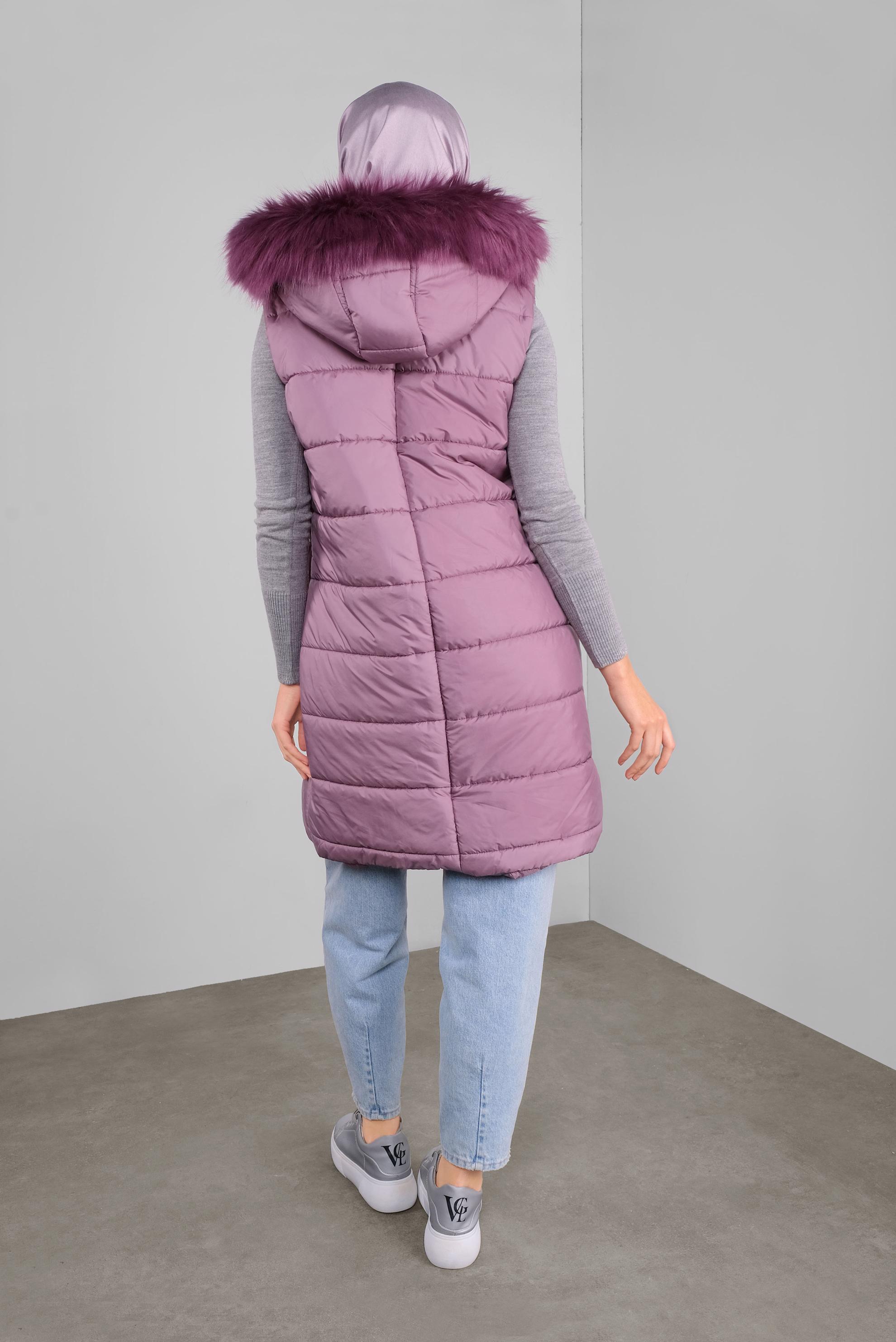 Hijab clothing PINK FAUX-FUR-TRIM HOODED GILET 90146