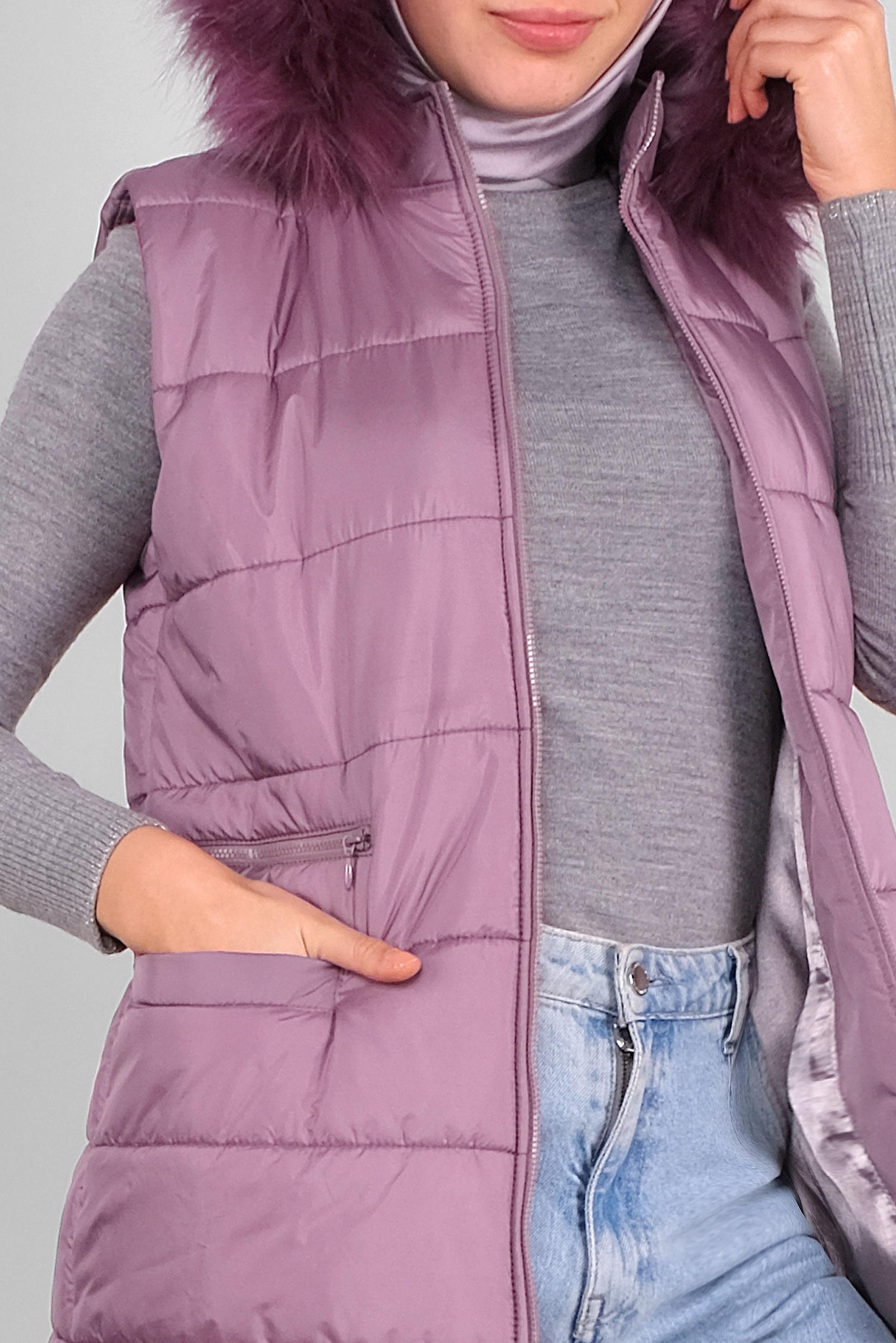 Hijab clothing PINK FAUX-FUR-TRIM HOODED GILET 90146