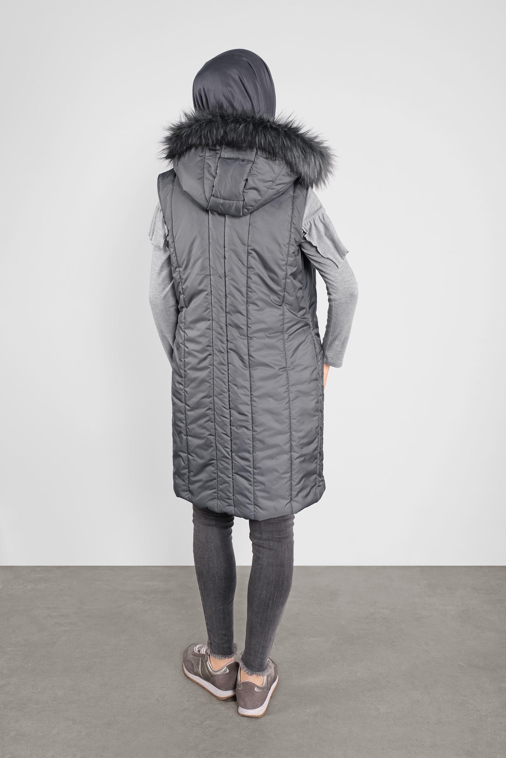 Vêtements hijab GRIS DOUDOUNE À CAPUCHE EFFET FOURRURE 90159