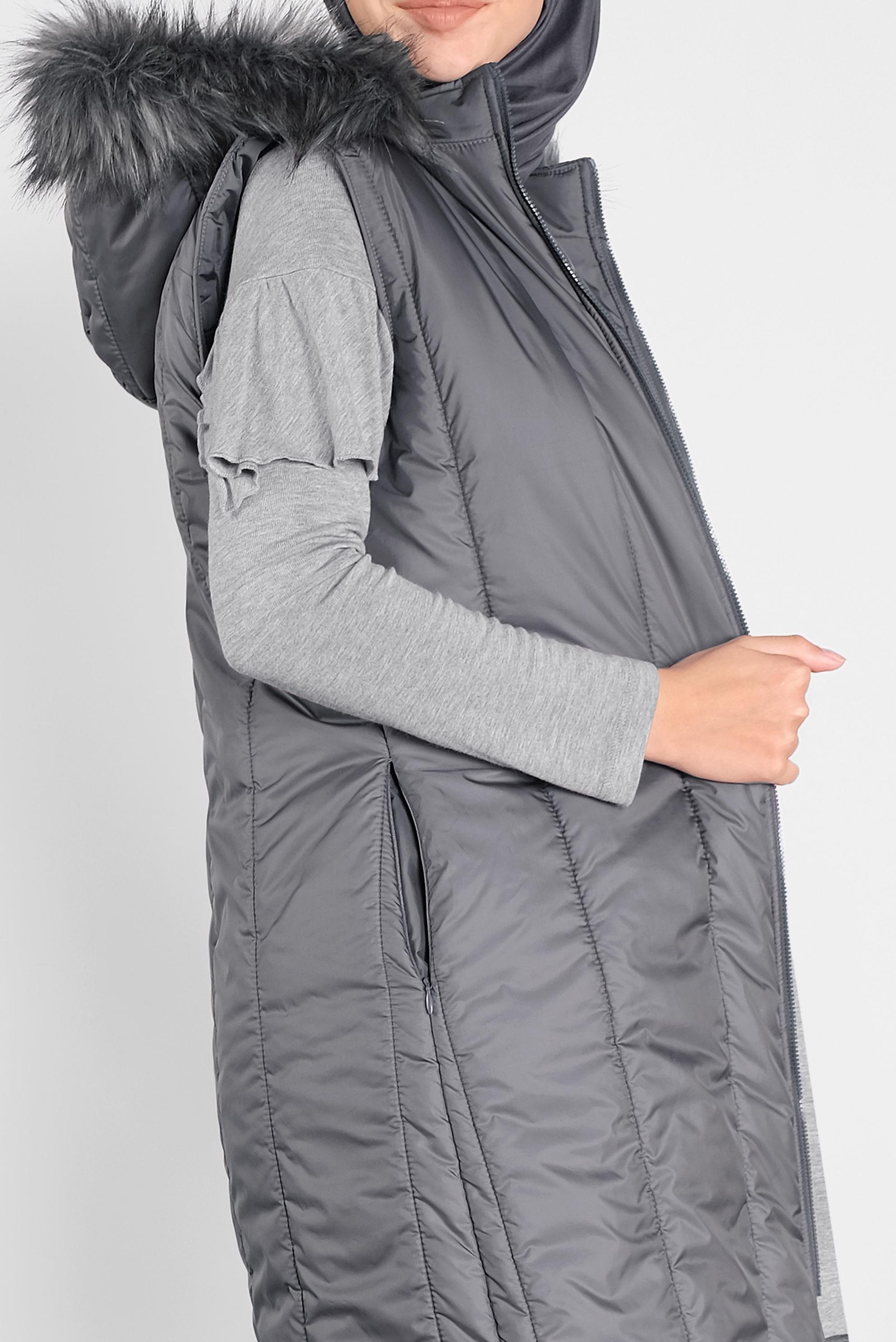 Vêtements hijab GRIS DOUDOUNE À CAPUCHE EFFET FOURRURE 90159