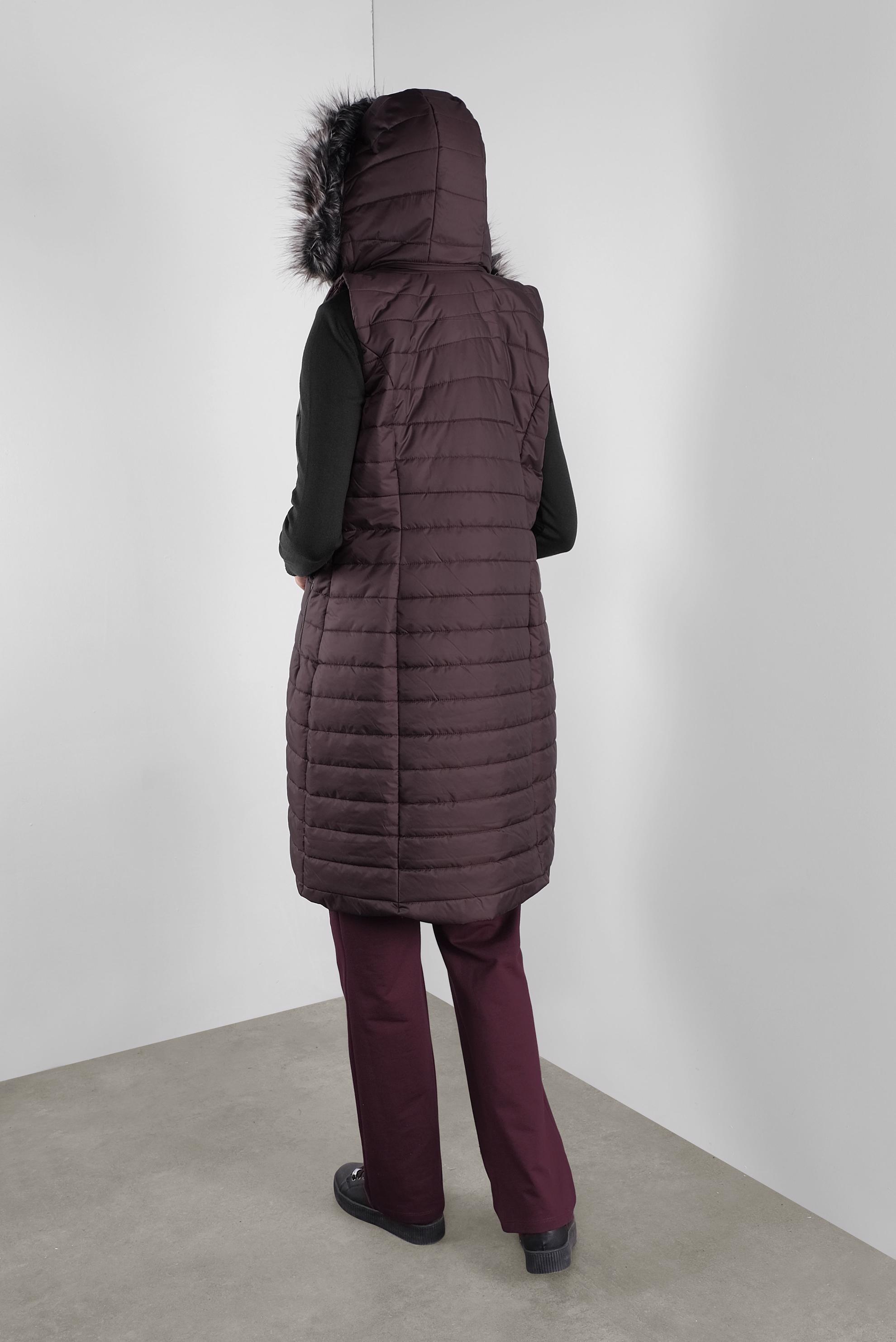 Tesettür giyim MÜRDÜM KÜRKLÜ KAPÜŞONLU KAPİTONE YELEK 90177 