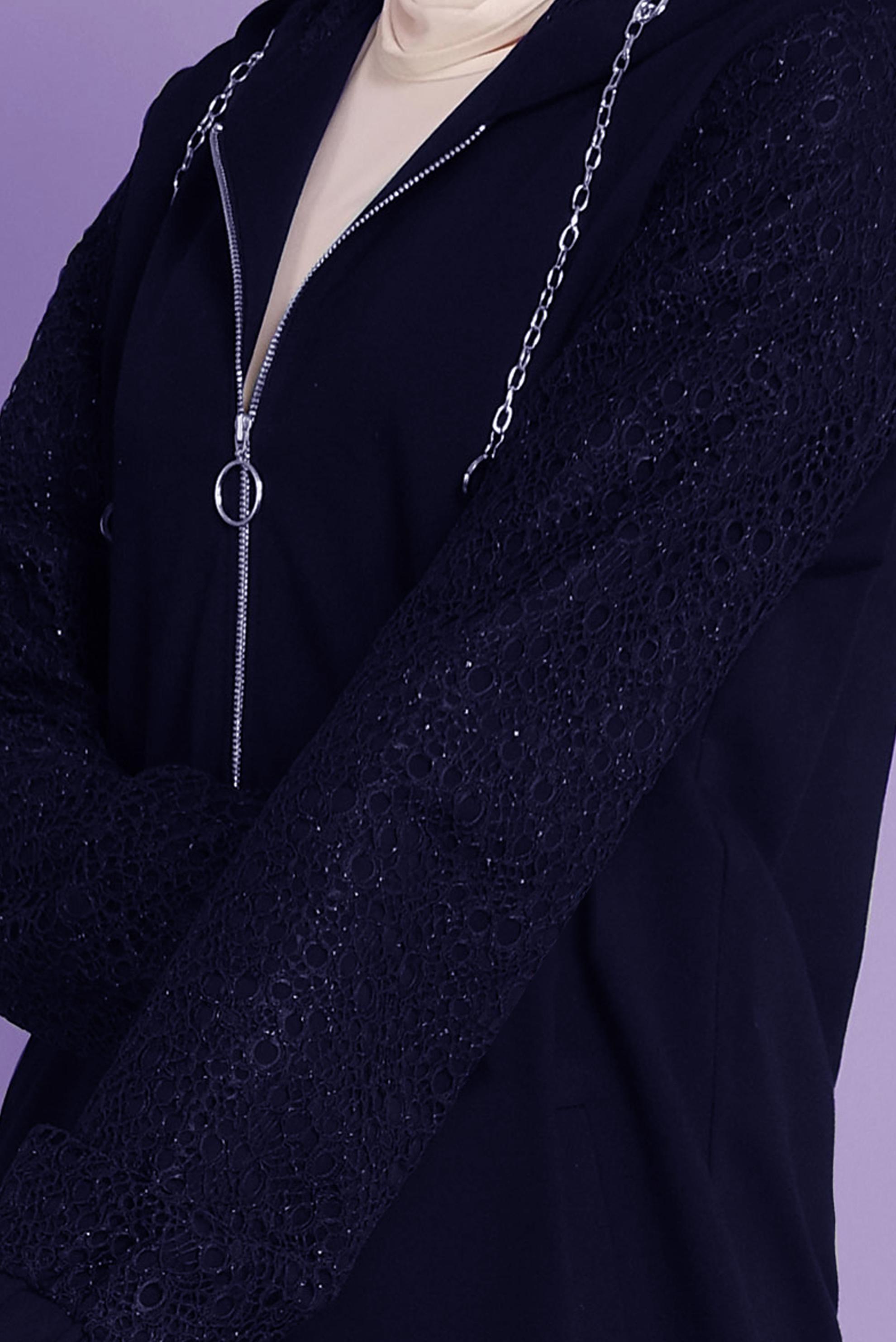 Tesettür giyim LACİVERT SİMLİ GÜPÜR DETAYLI EŞOFMAN TUNİK 41437	