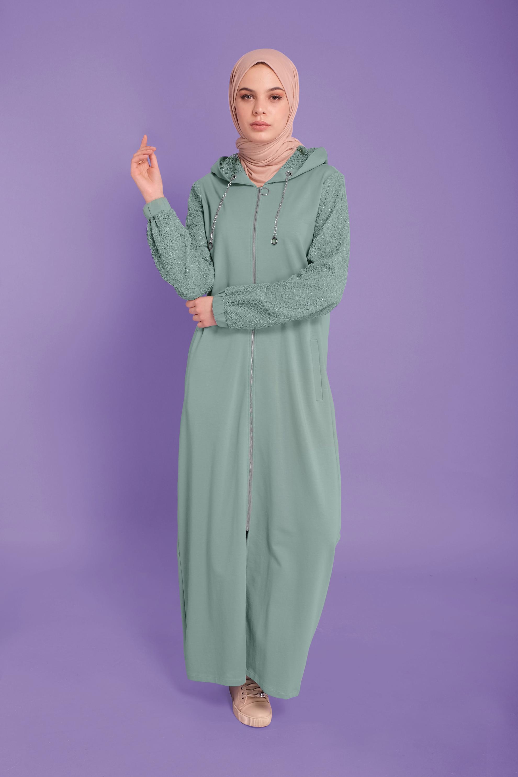 Vêtements hijab VERT TUNIQUE DE SURVÊTEMENT DÉTAIL GUIPURE ARGENTÉE 41437