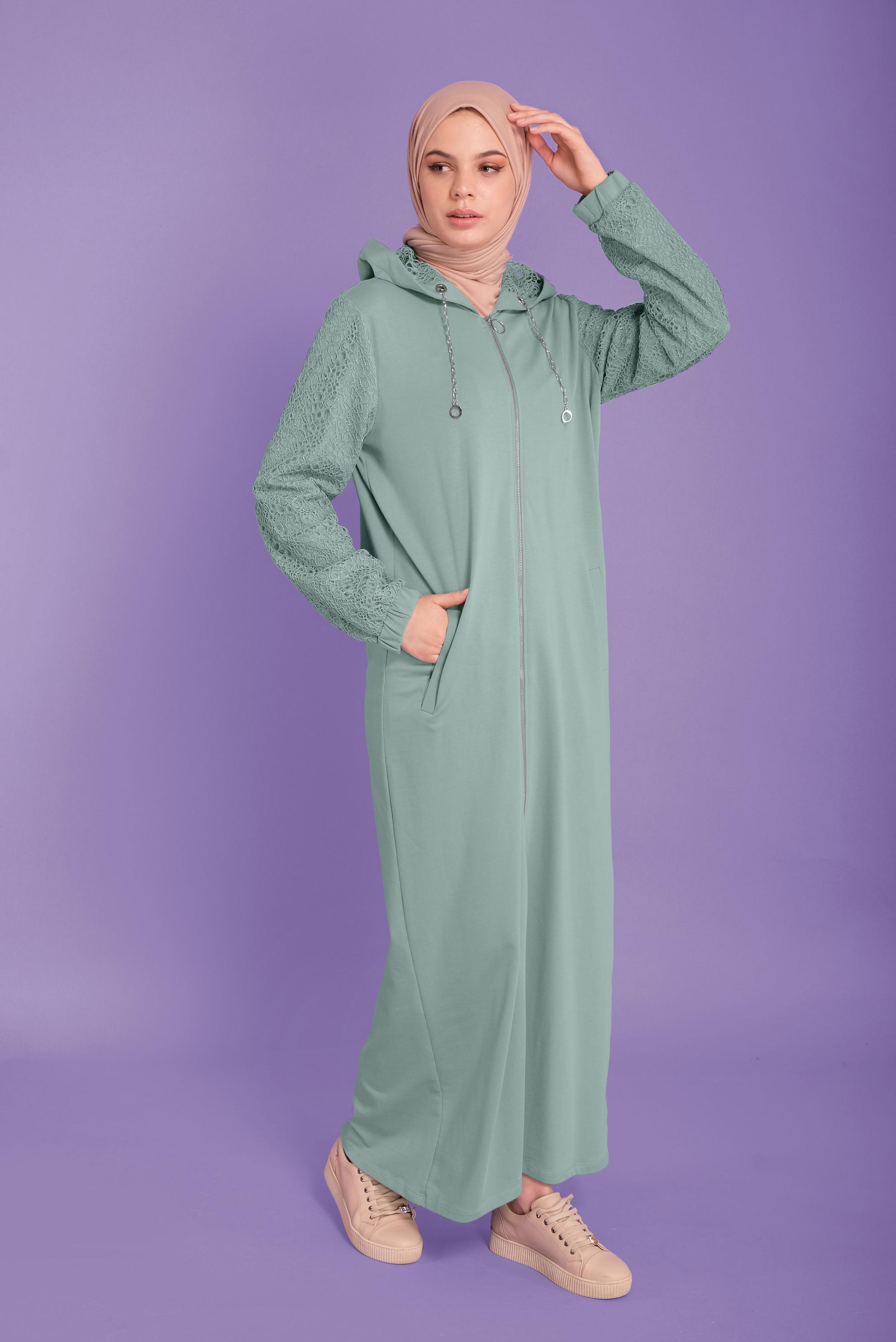 Vêtements hijab VERT TUNIQUE DE SURVÊTEMENT DÉTAIL GUIPURE ARGENTÉE 41437