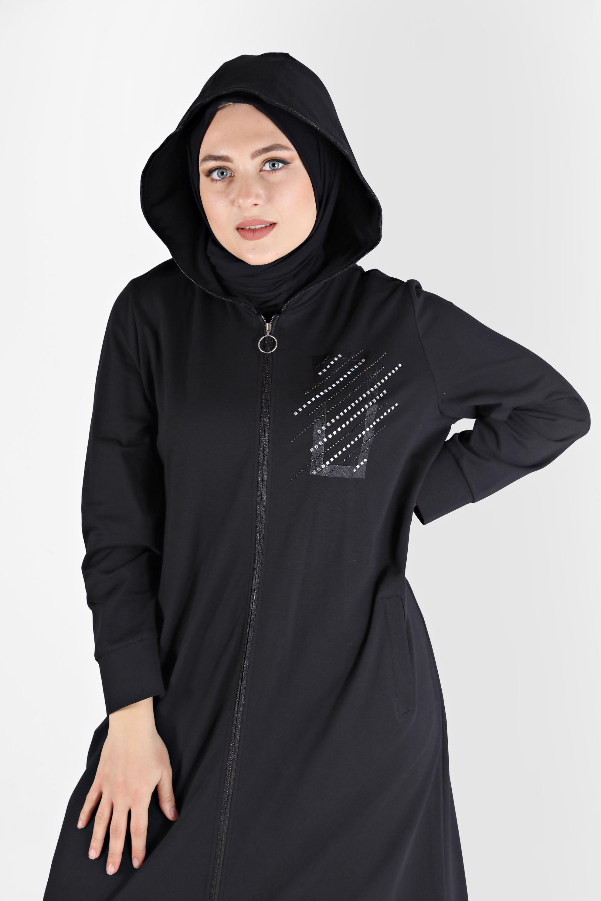 Hijab clothing BLACK GEM DETAIL ZIPPERED TRACKSUIT TUNIC 41651 