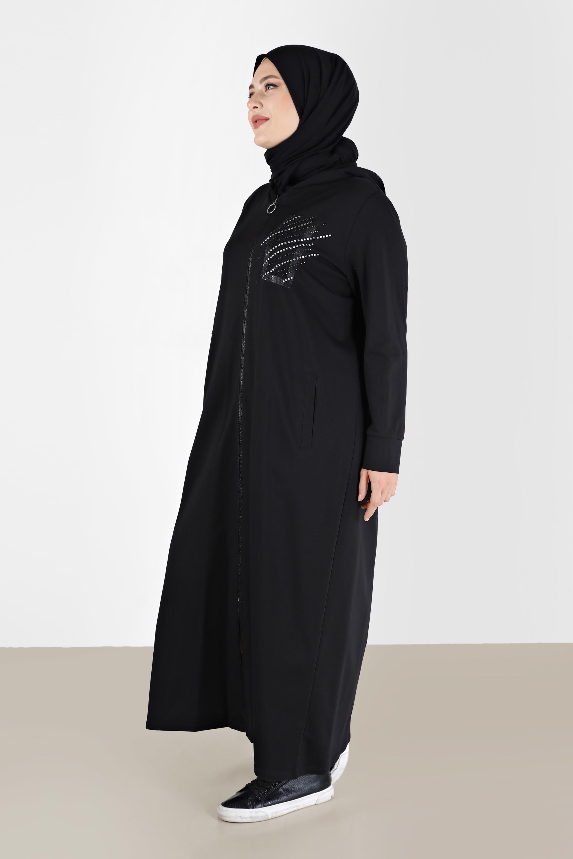 Hijab clothing BLACK GEM DETAIL ZIPPERED TRACKSUIT TUNIC 41651 