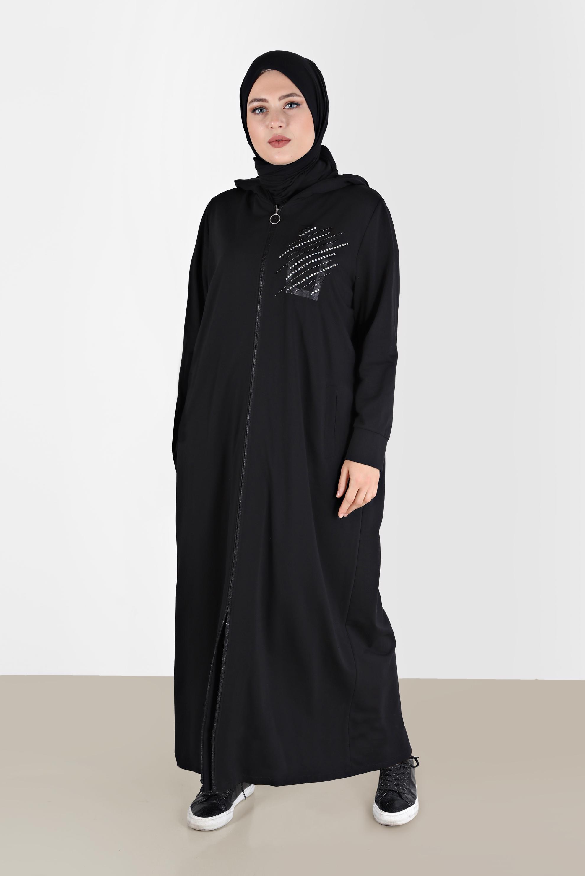 Hijab clothing BLACK GEM DETAIL ZIPPERED TRACKSUIT TUNIC 41651 