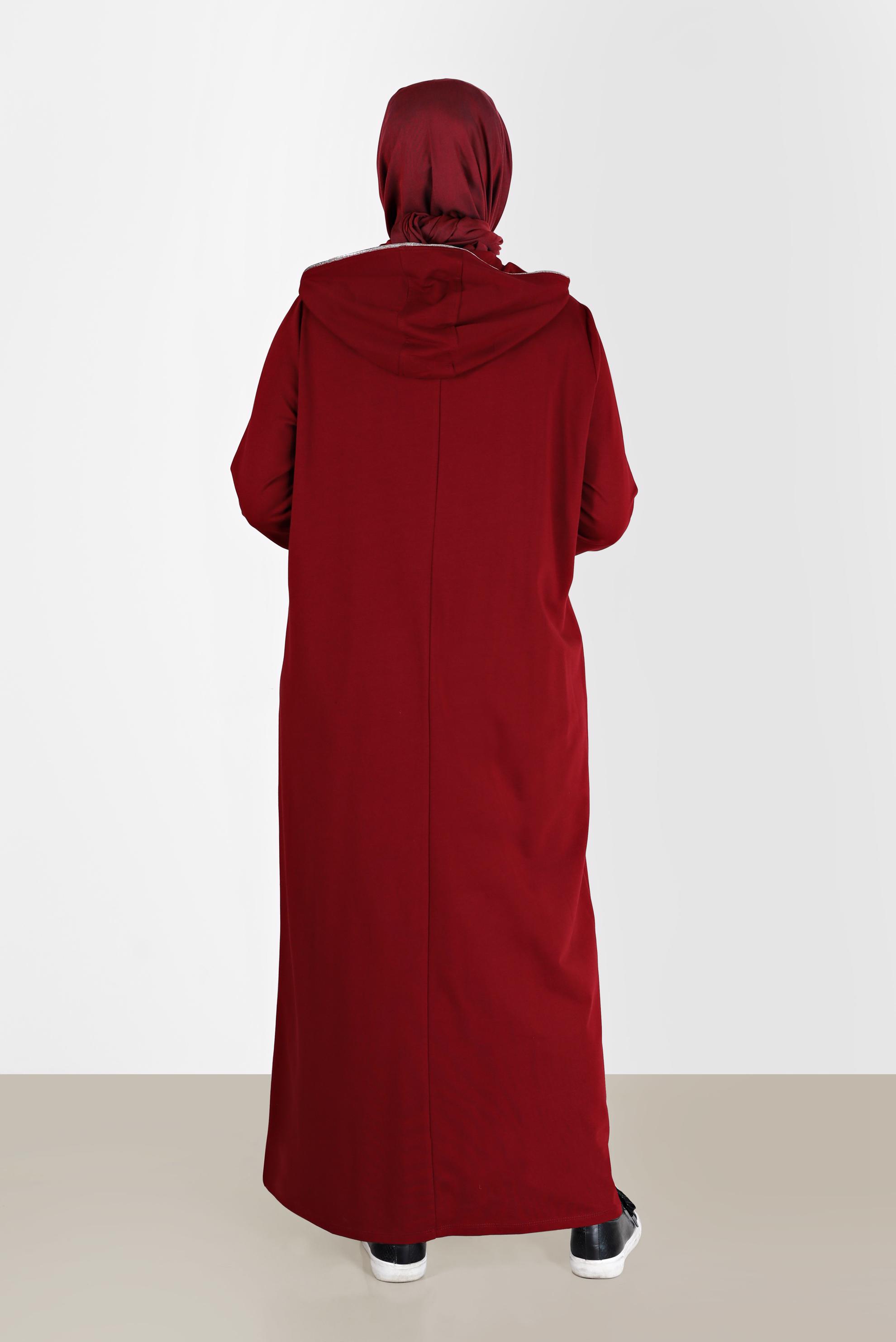 Tesettür giyim BORDO TAŞ DETAYLI FERMUARLI EŞOFMAN TUNİK 41651 