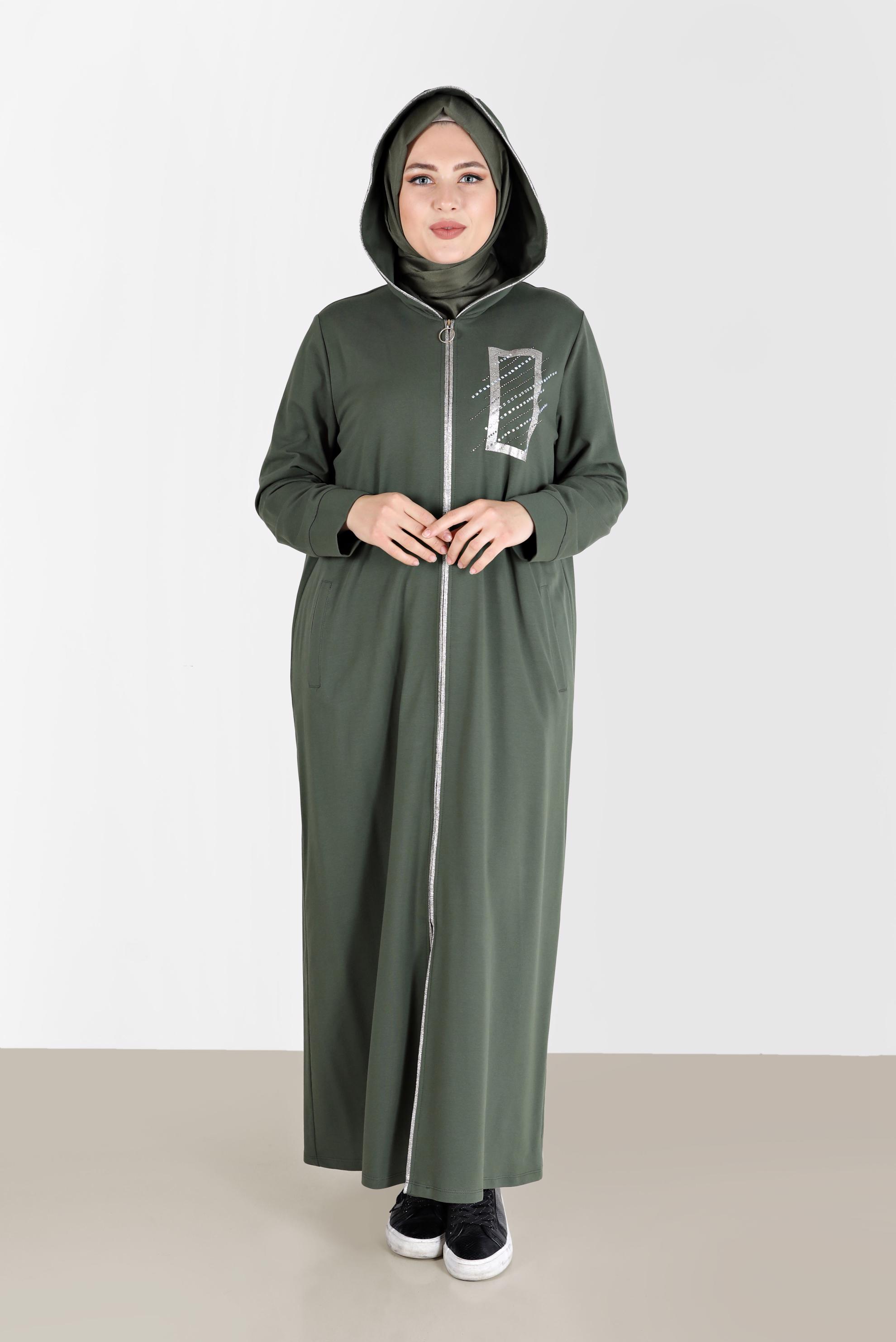 Hijab clothing KHAKI GEM DETAIL ZIPPERED TRACKSUIT TUNIC 41651 