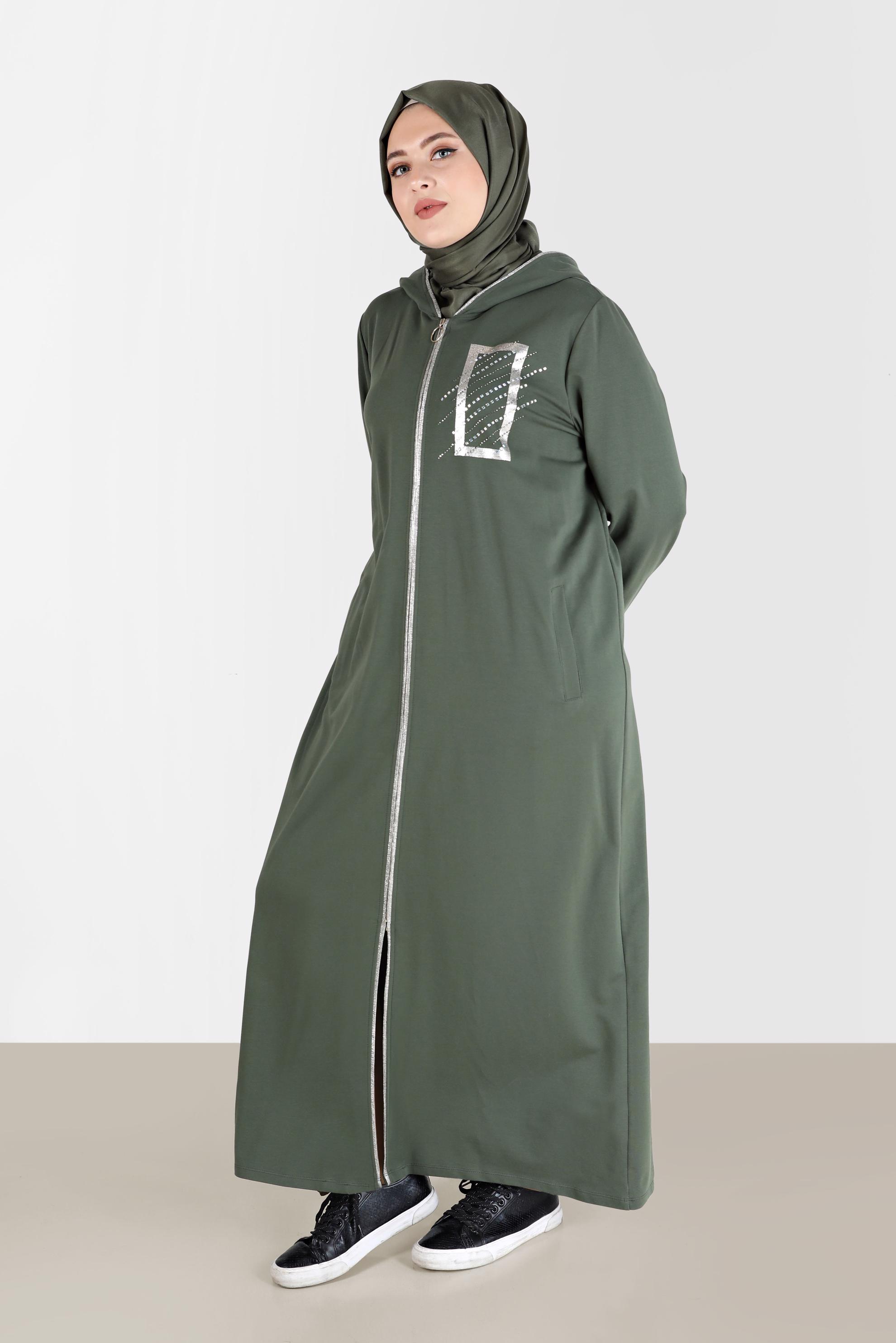 Hijab clothing KHAKI GEM DETAIL ZIPPERED TRACKSUIT TUNIC 41651 
