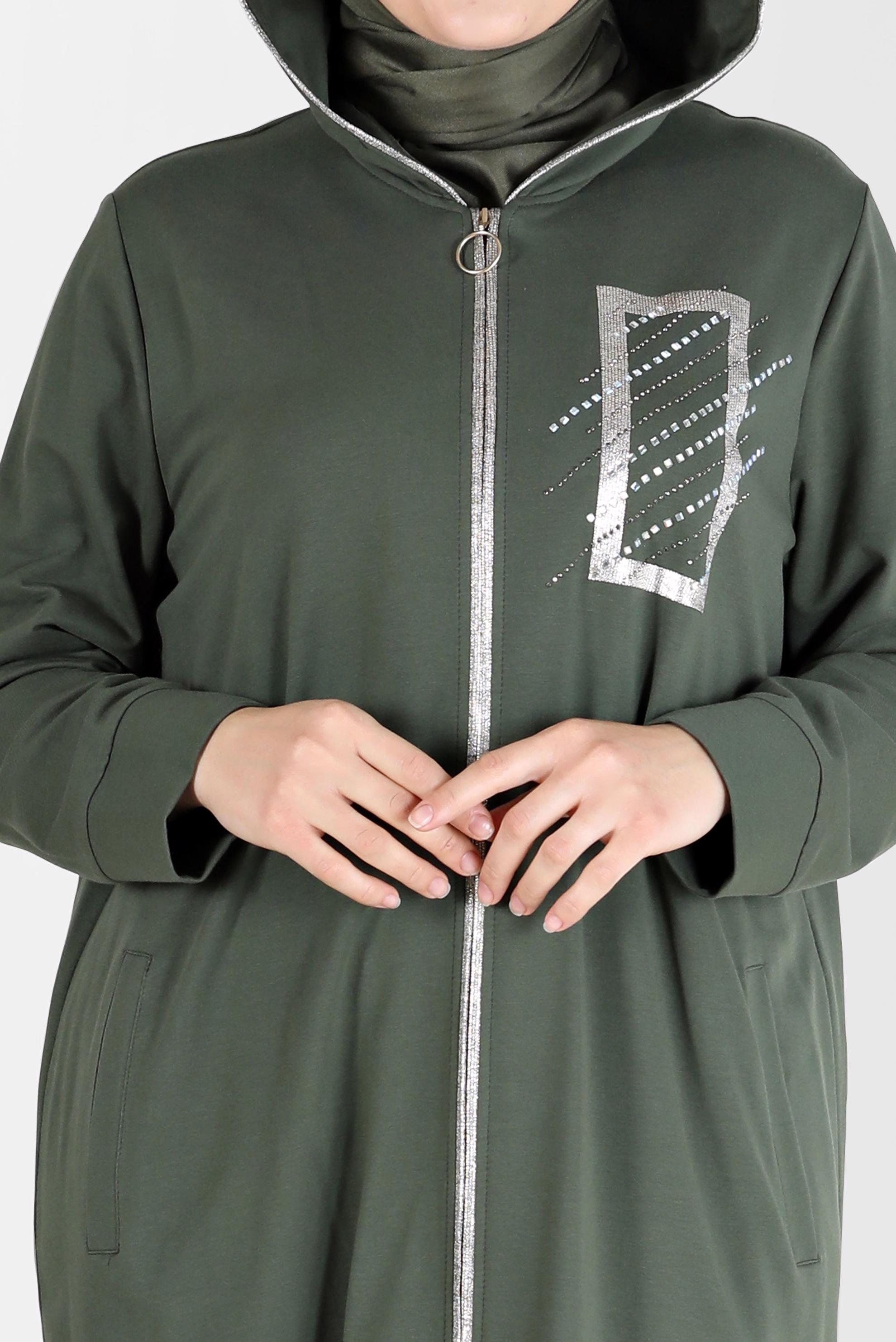 Hijab clothing KHAKI GEM DETAIL ZIPPERED TRACKSUIT TUNIC 41651 