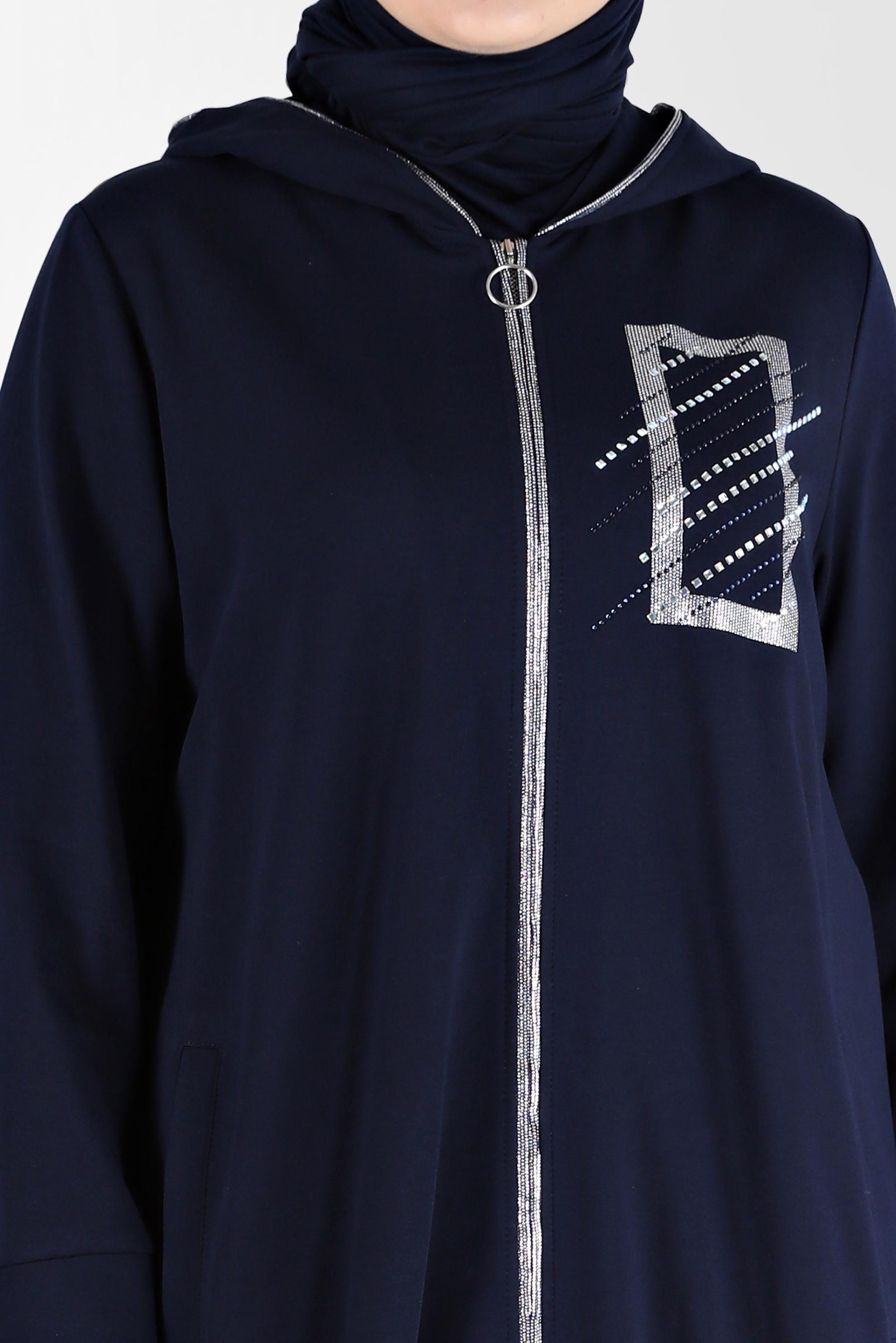 Tesettür giyim LACİVERT TAŞ DETAYLI FERMUARLI EŞOFMAN TUNİK 41651 