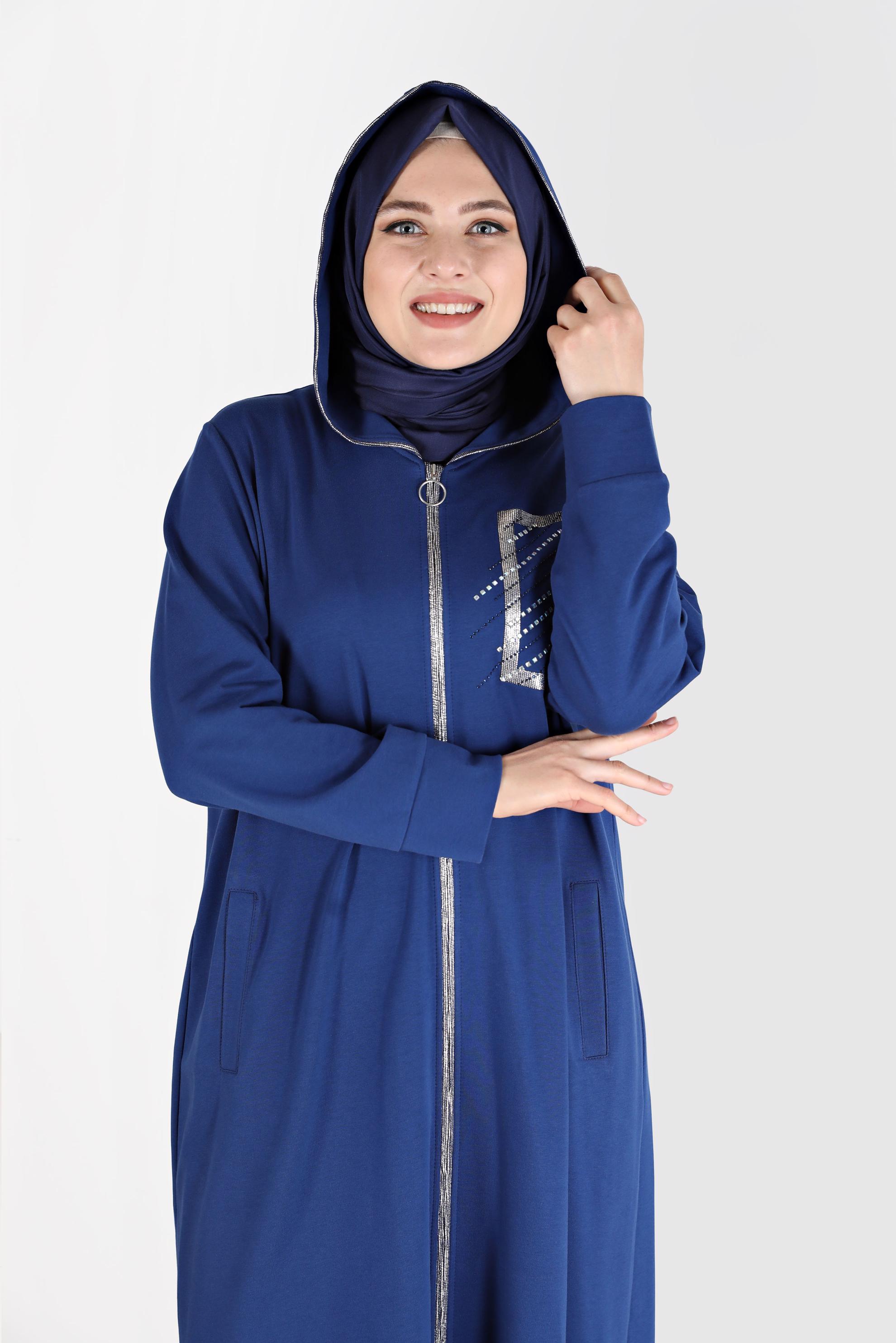 Hijab clothing NAVY BLUE GEM DETAIL ZIPPERED TRACKSUIT TUNIC 41651 