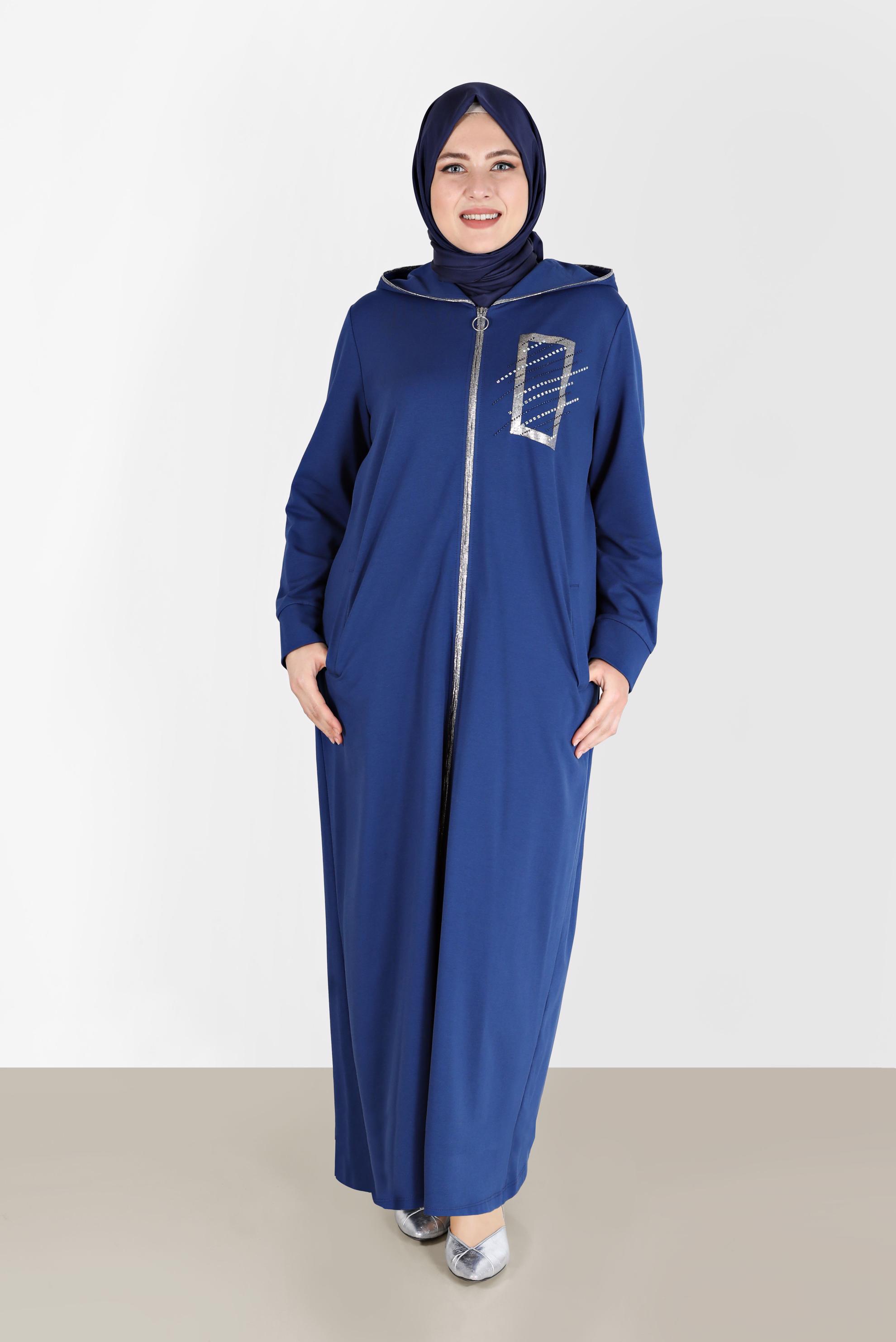 Hijab clothing NAVY BLUE GEM DETAIL ZIPPERED TRACKSUIT TUNIC 41651 
