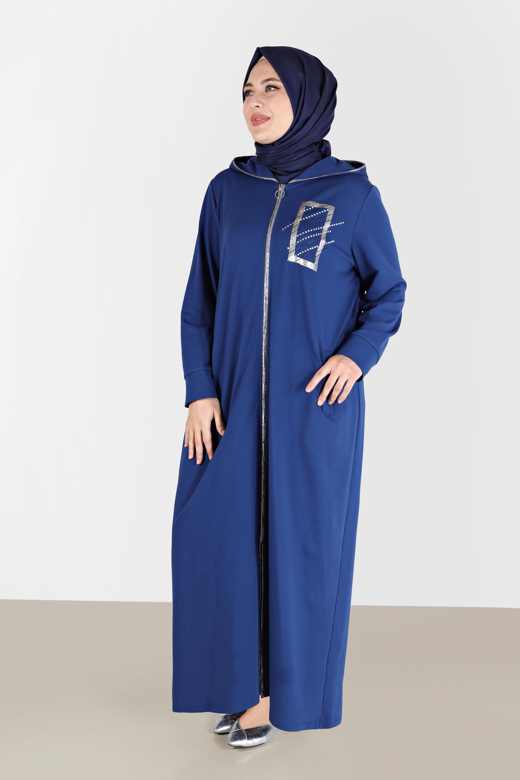 Hijab clothing NAVY BLUE GEM DETAIL ZIPPERED TRACKSUIT TUNIC 41651 