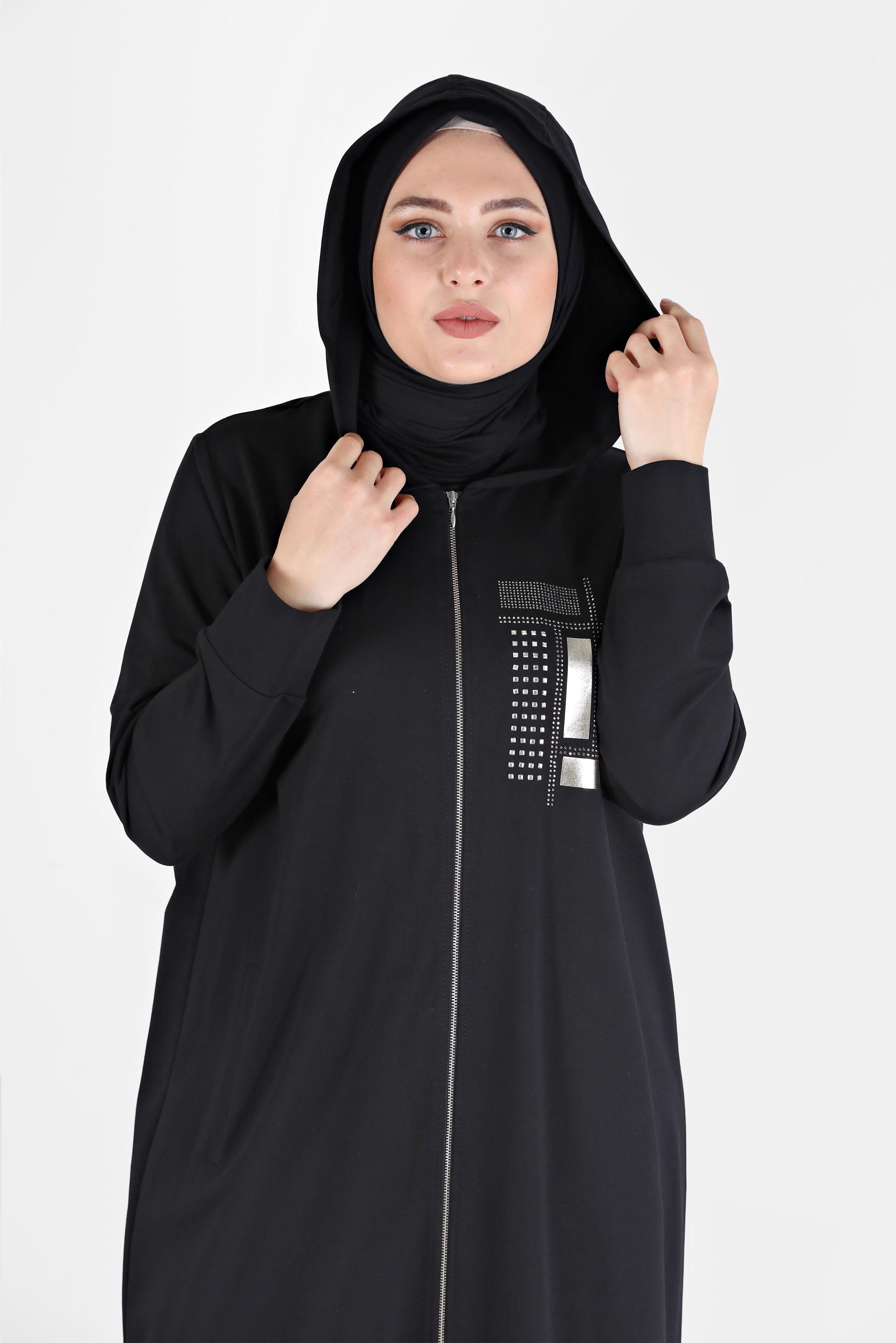 Hijab clothing BLACK GEM PRINT ZIPPERED TRACKSUIT TUNIC 41673 