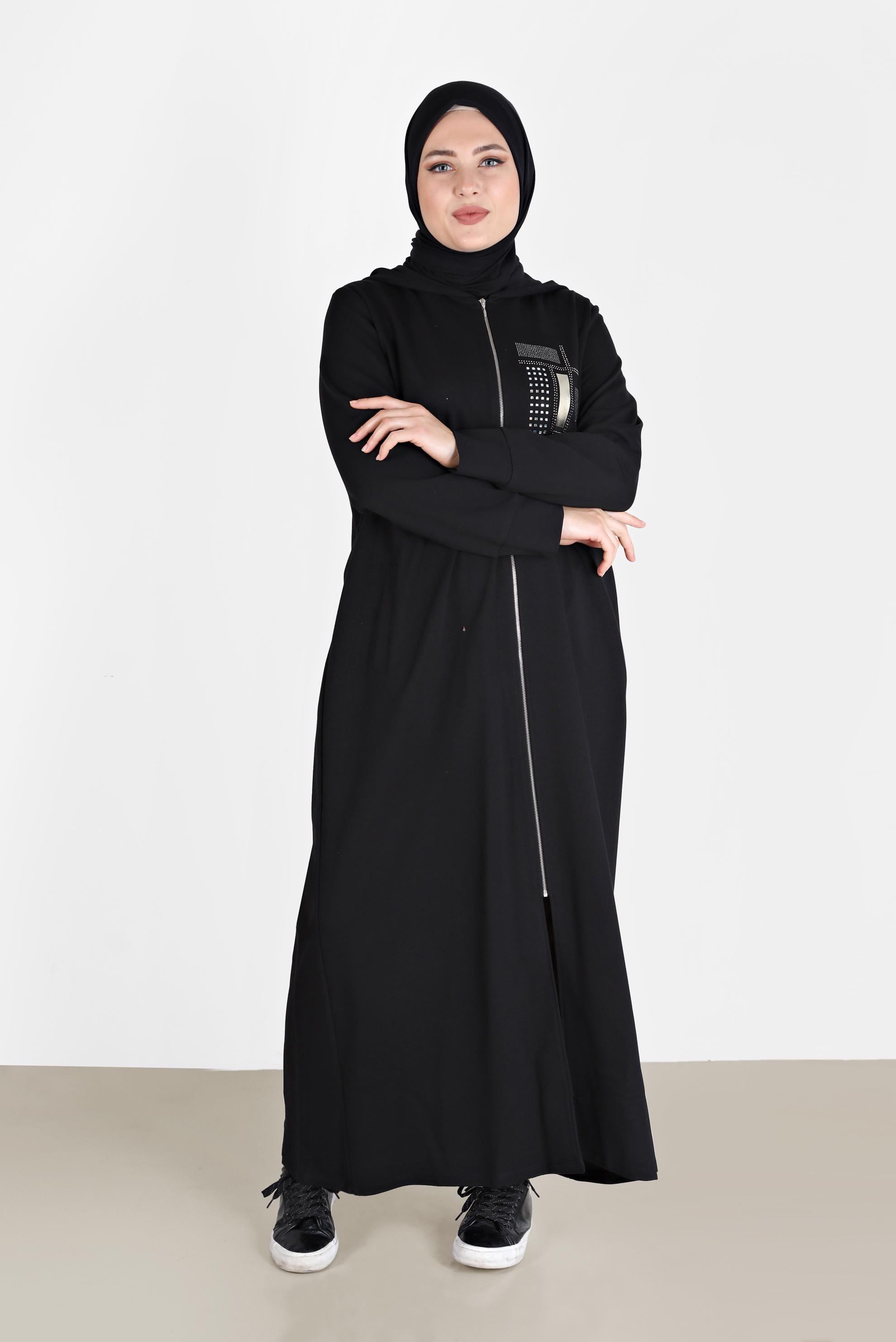 Hijab clothing BLACK GEM PRINT ZIPPERED TRACKSUIT TUNIC 41673 
