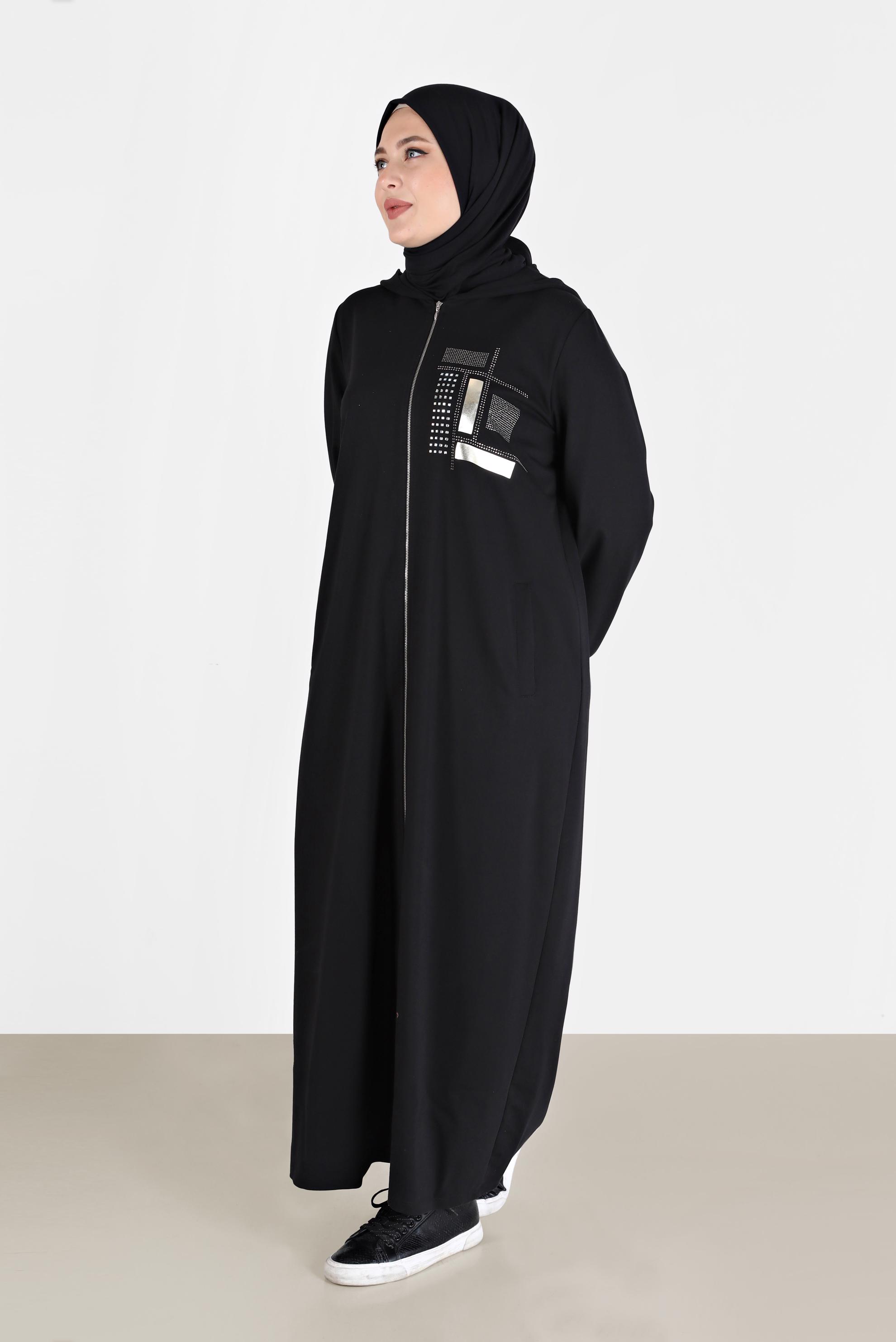 Hijab clothing BLACK GEM PRINT ZIPPERED TRACKSUIT TUNIC 41673 