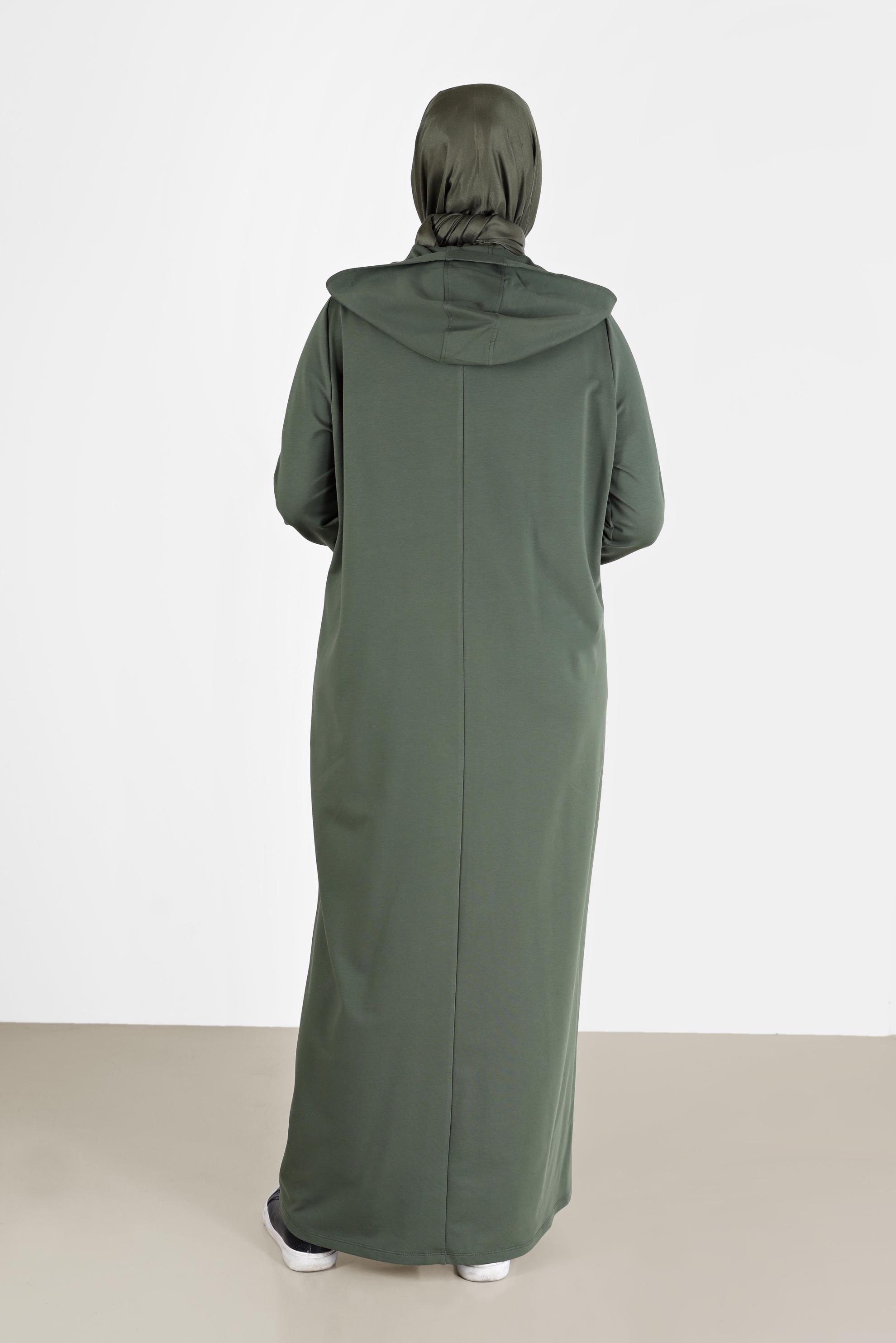 Tesettür giyim HAKİ TAŞ BASKILI FERMUARLI EŞOFMAN TUNİK 41673 