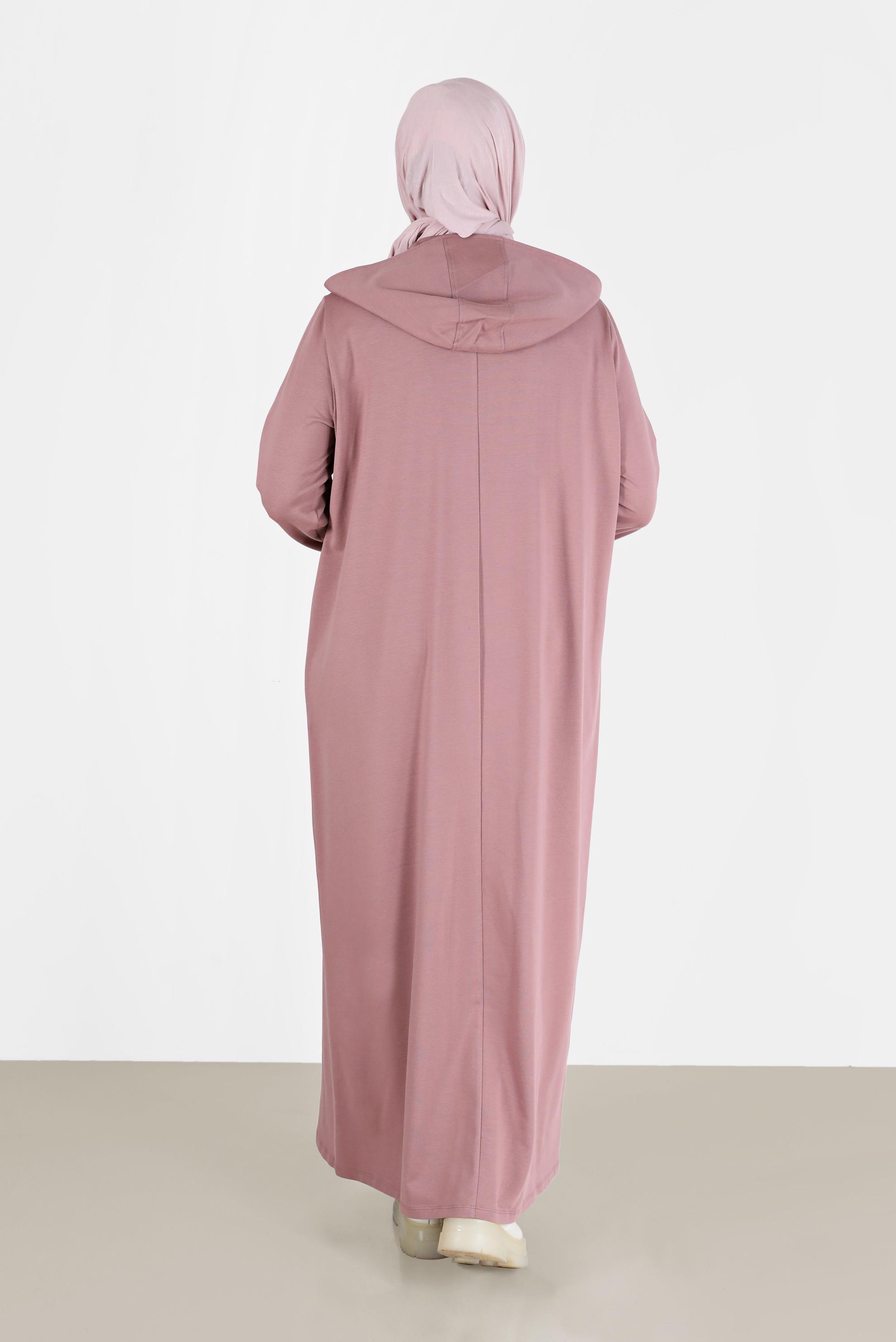 Tesettür giyim PEMBE TAŞ BASKILI FERMUARLI EŞOFMAN TUNİK 41673 