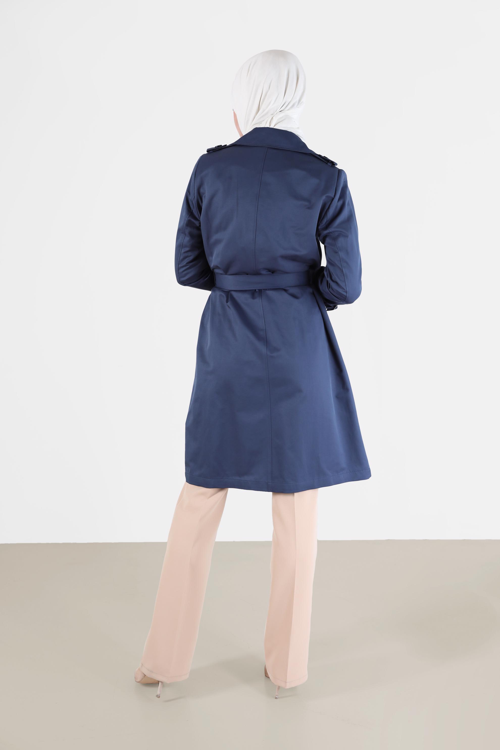 Tesettür giyim LACİVERT PAMUKLU DÜĞMELİ TRENÇKOT 10410