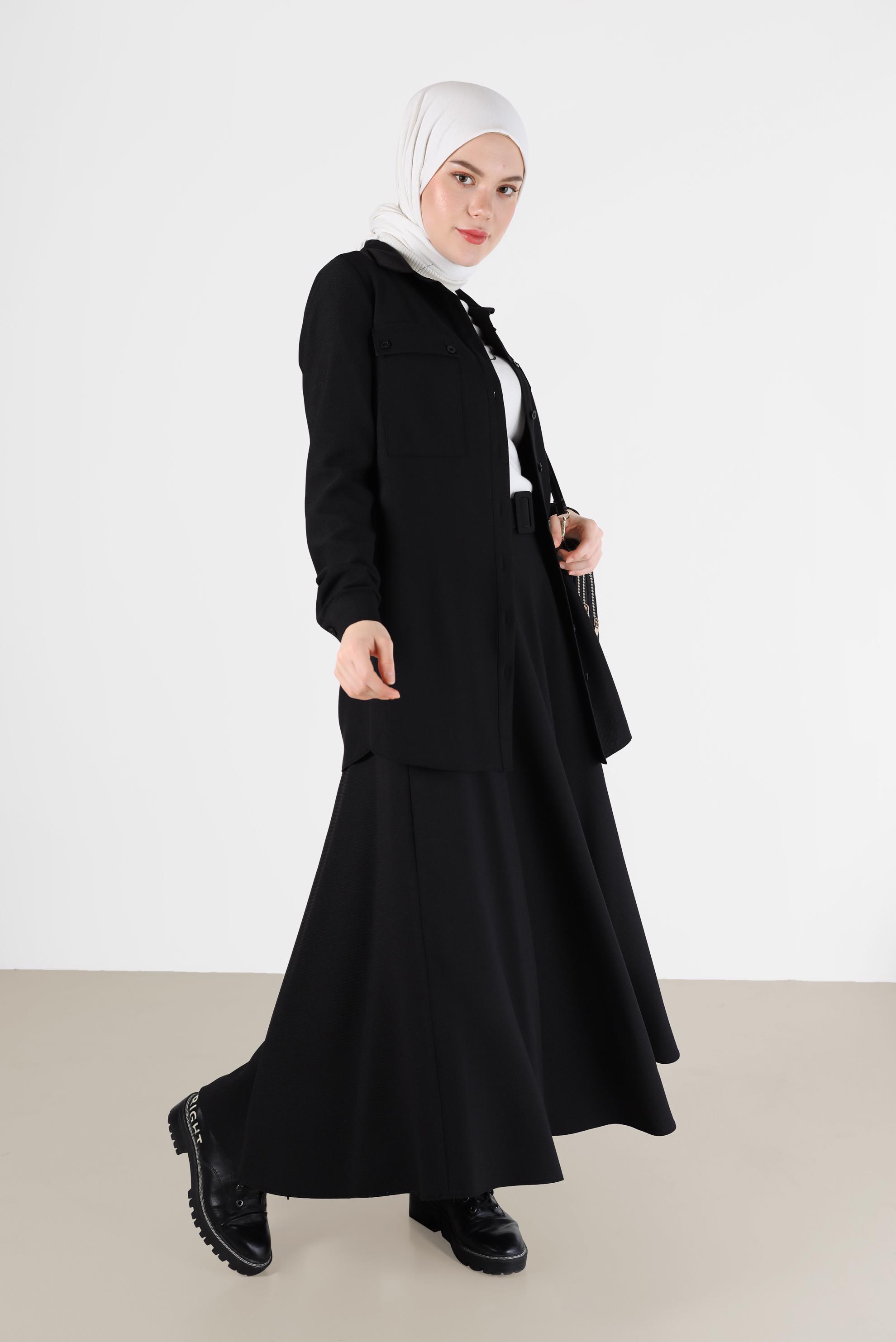 Vêtements hijab NOIR COSTUME JUPE 2 PIÈCES AVEC BOUTONNÉ DETAIL POCHE 42165