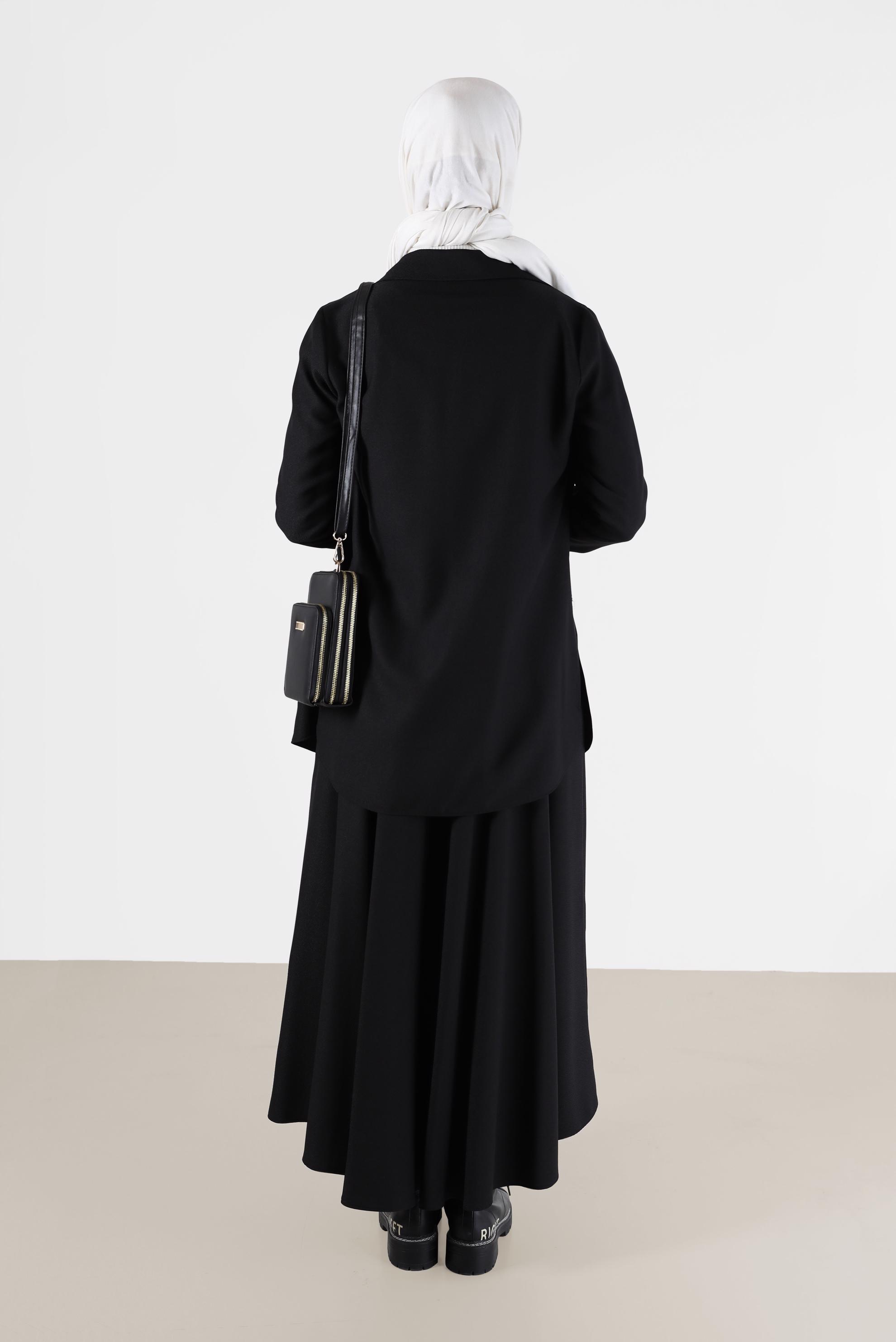 Vêtements hijab NOIR COSTUME JUPE 2 PIÈCES AVEC BOUTONNÉ DETAIL POCHE 42165