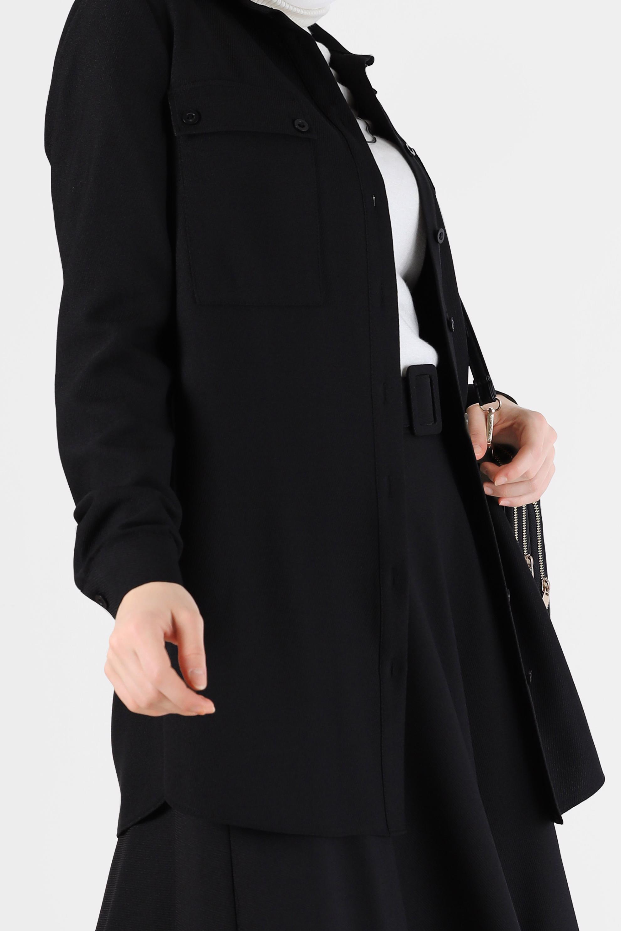 Vêtements hijab NOIR COSTUME JUPE 2 PIÈCES AVEC BOUTONNÉ DETAIL POCHE 42165