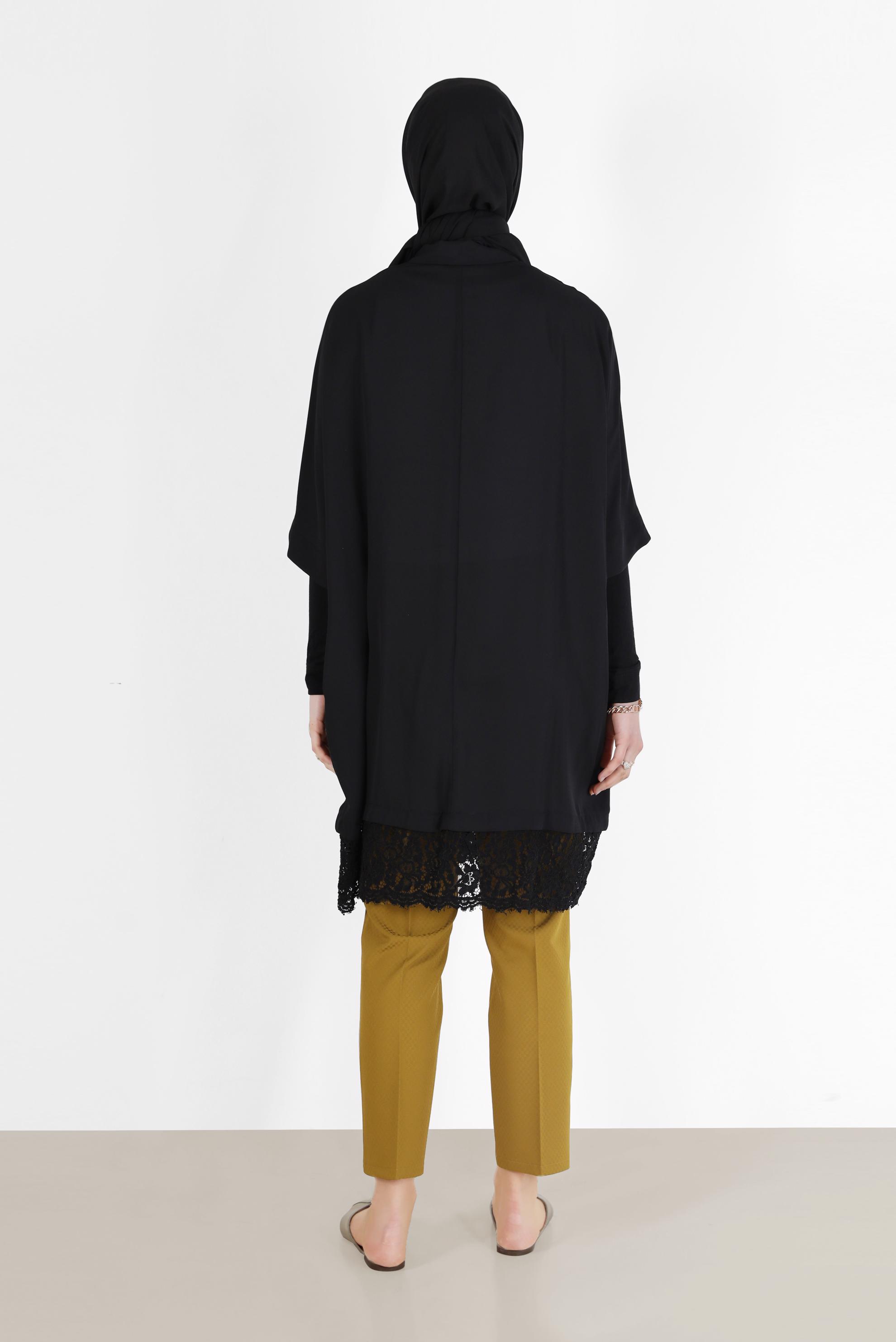 Tesettür giyim SİYAH ETEK UCU GÜPÜR DETAYLI TUNİK 4122 