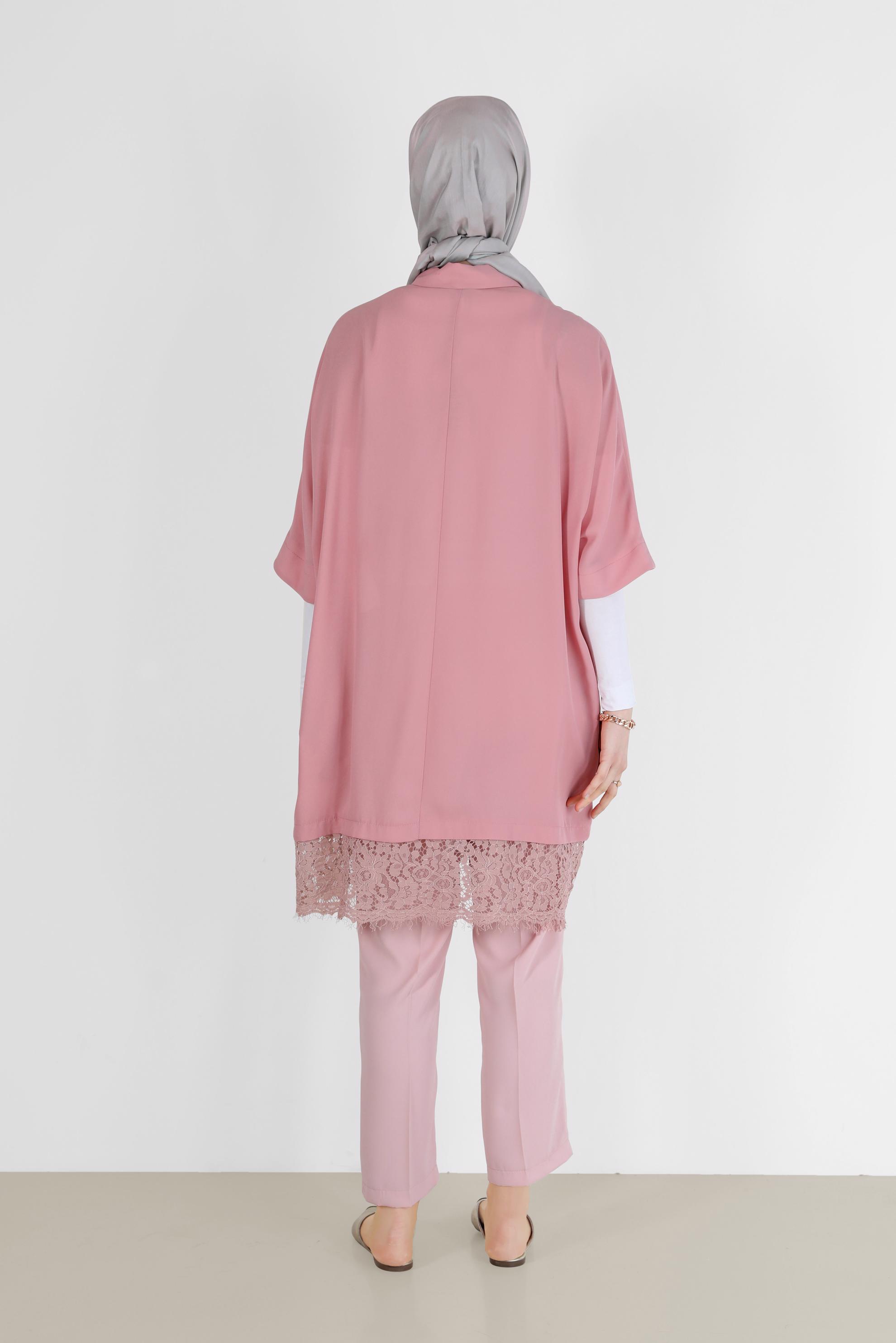 Tesettür giyim PUDRA ETEK UCU GÜPÜR DETAYLI TUNİK 4122 