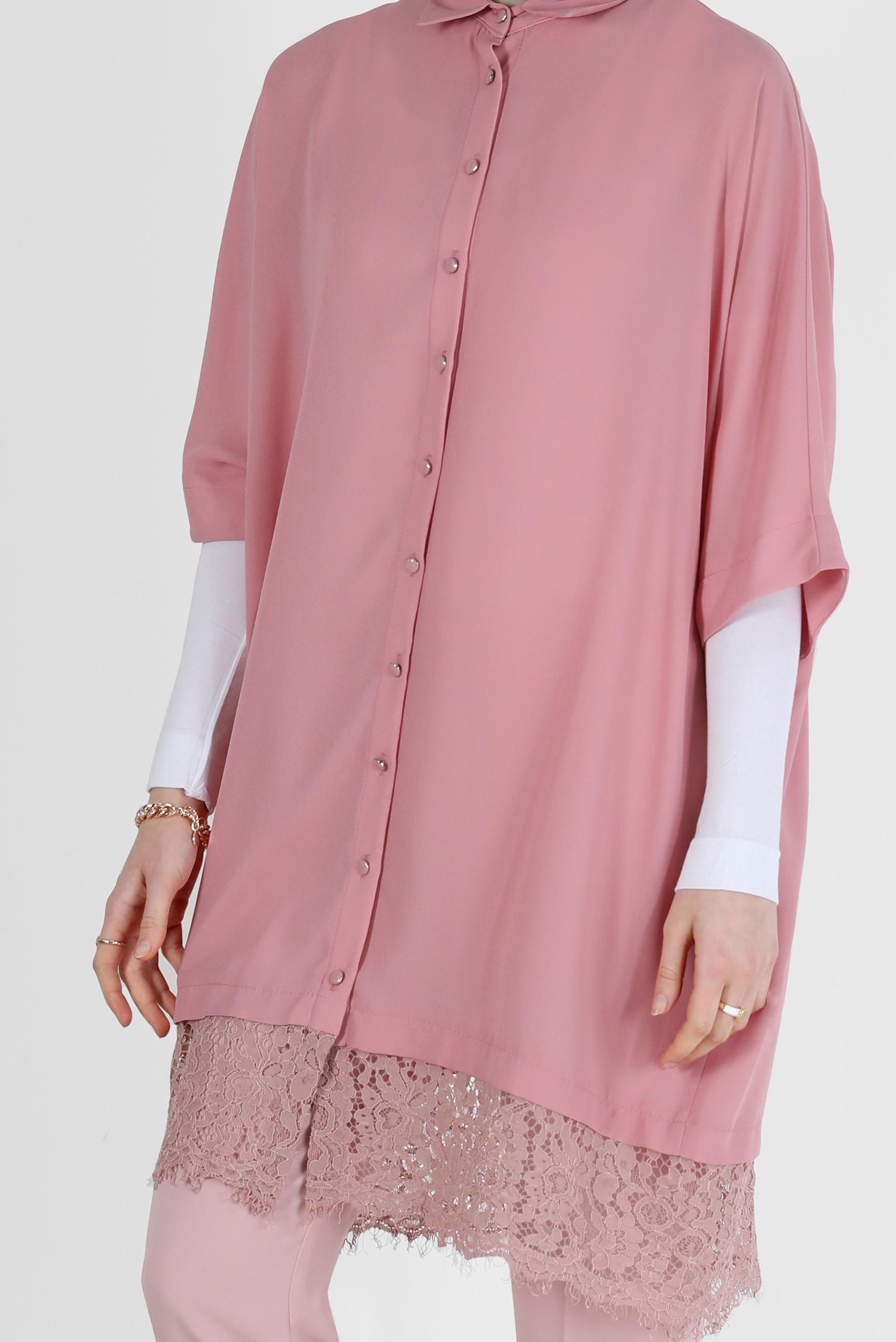 Tesettür giyim PUDRA ETEK UCU GÜPÜR DETAYLI TUNİK 4122 