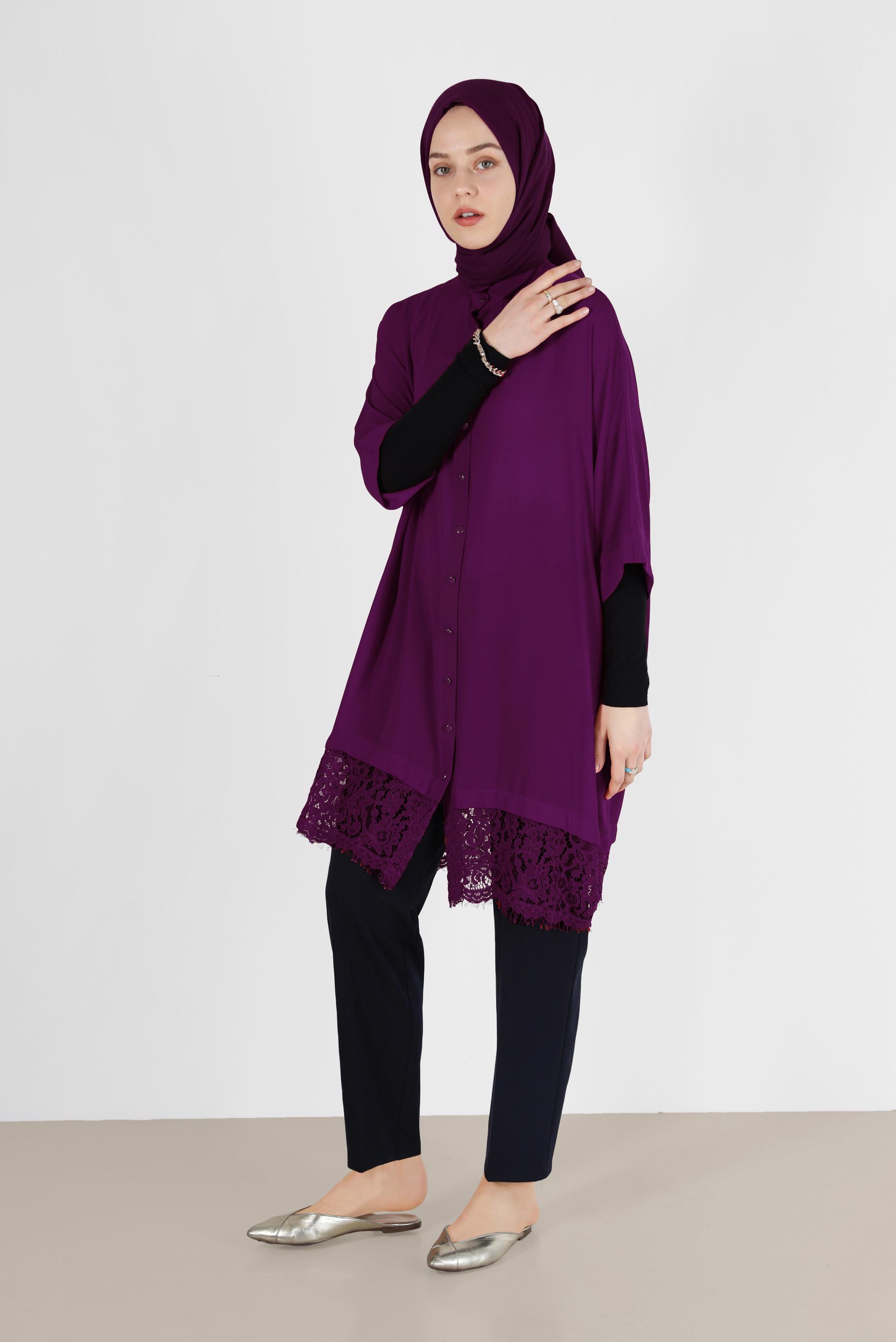 Tesettür giyim MÜRDÜM ETEK UCU GÜPÜR DETAYLI TUNİK 4122 