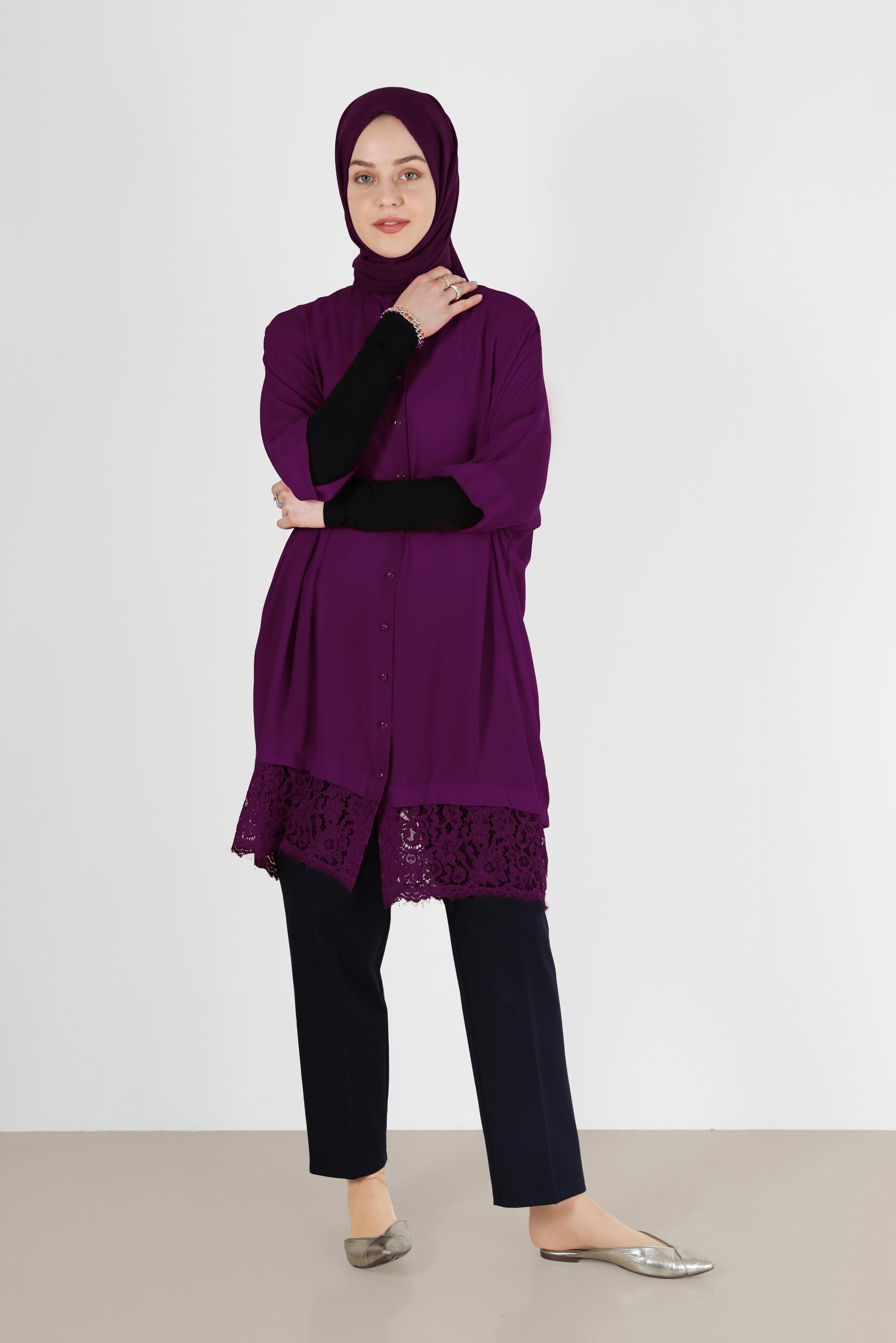 Tesettür giyim MÜRDÜM ETEK UCU GÜPÜR DETAYLI TUNİK 4122 