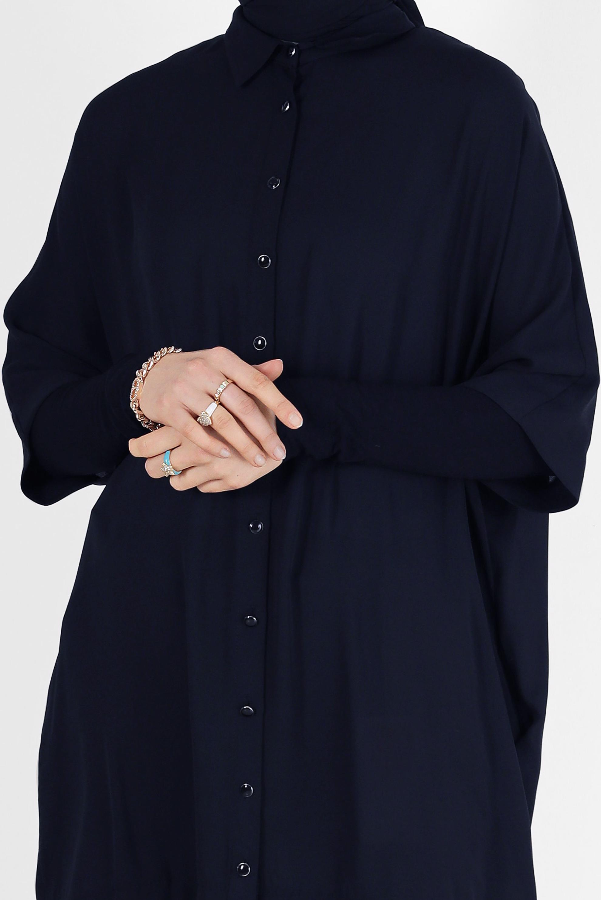 Tesettür giyim LACİVERT ETEK UCU GÜPÜR DETAYLI TUNİK 4122 