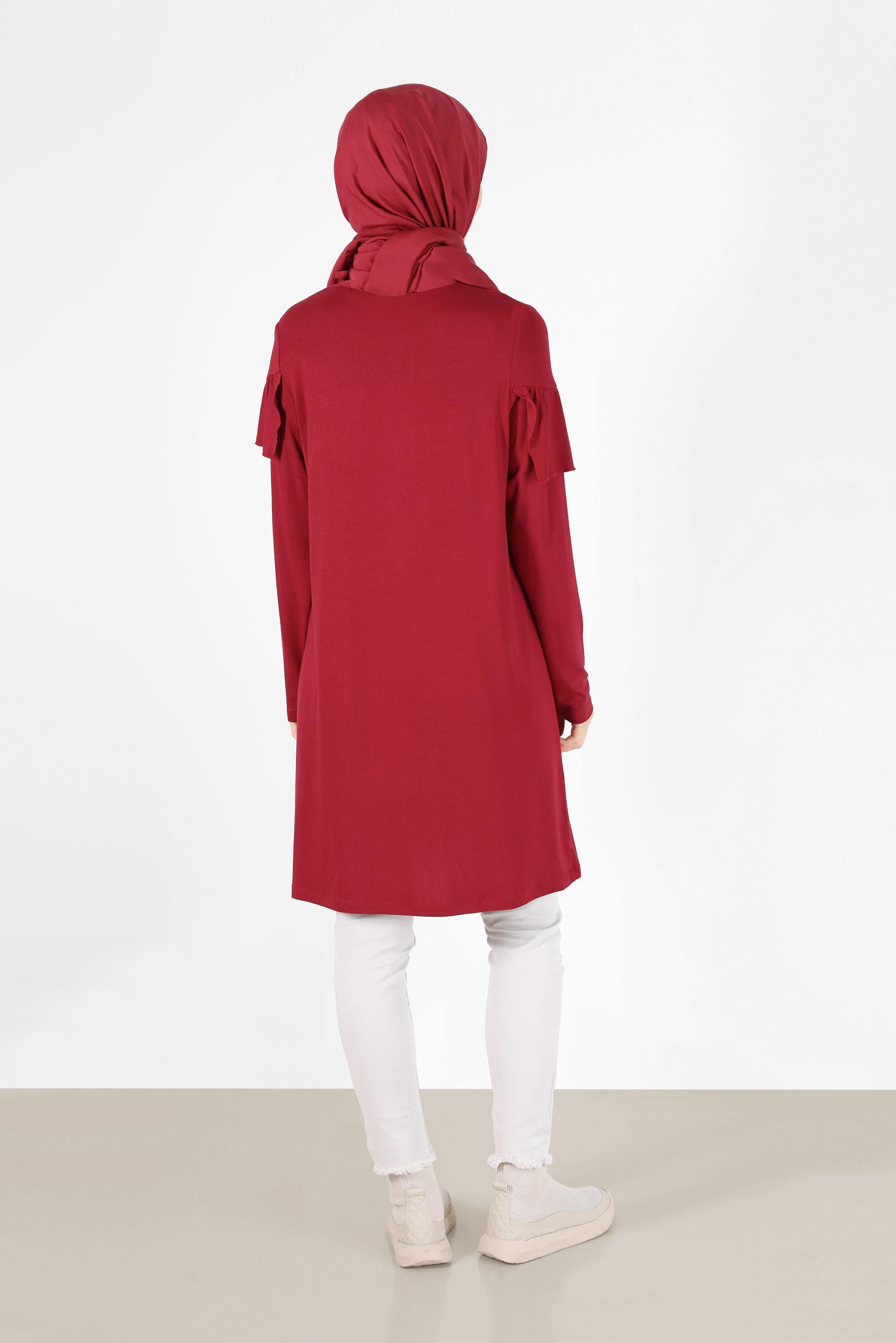 Tesettür giyim KIRMIZI FIRFIR DETAYLI TUNİK 41231 