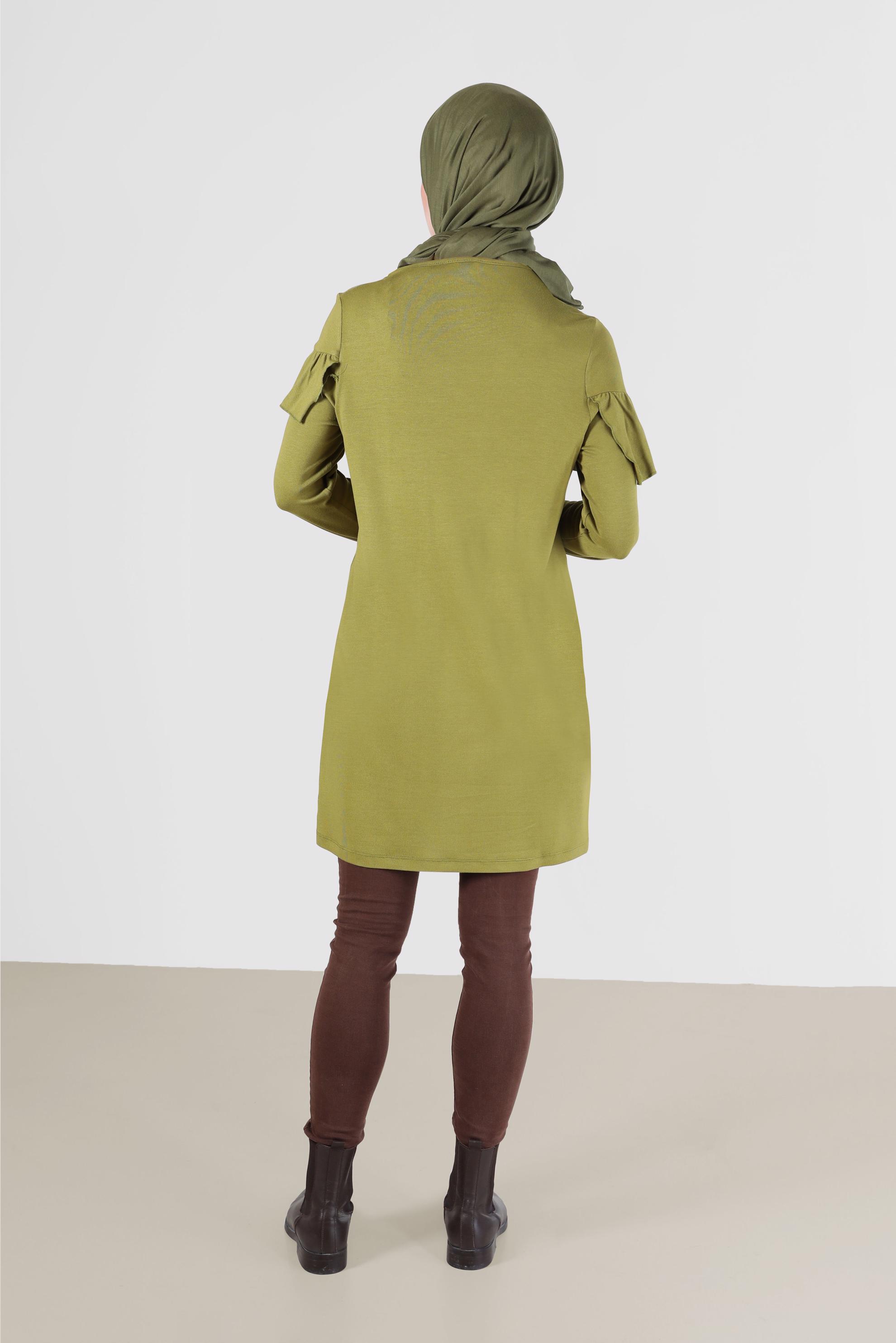 Tesettür giyim YEŞİL FIRFIR DETAYLI TUNİK 41231 