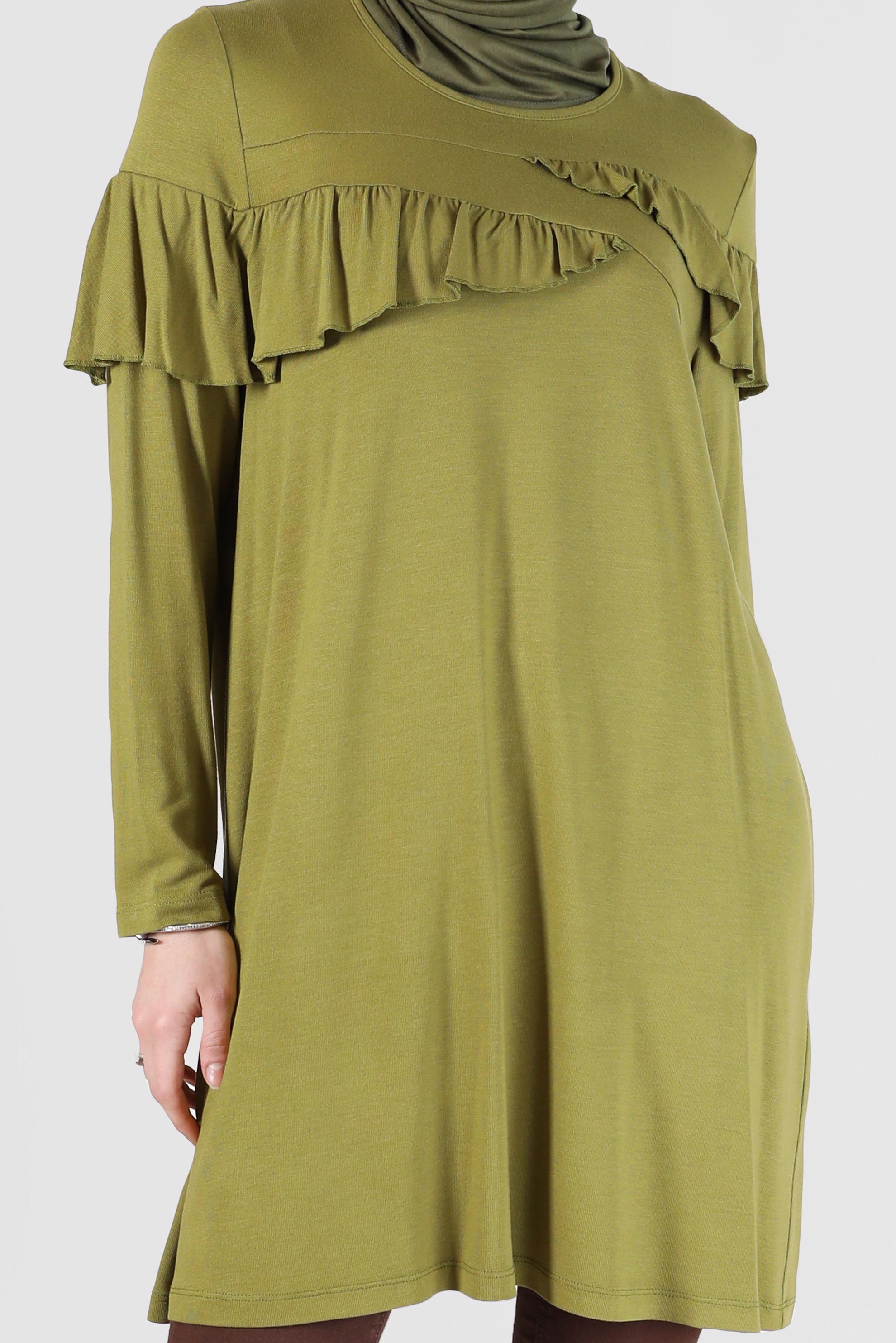 Tesettür giyim YEŞİL FIRFIR DETAYLI TUNİK 41231 