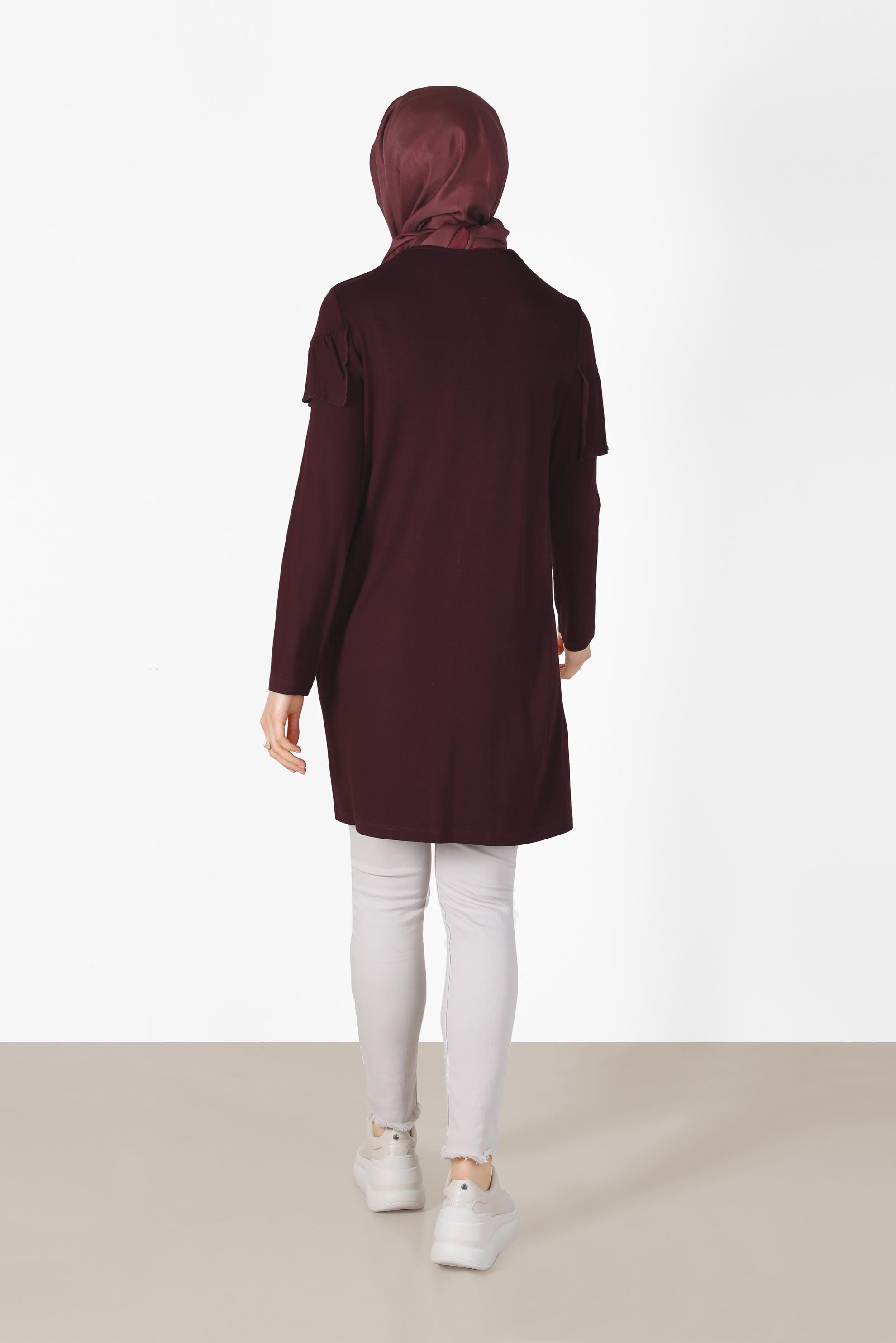 Tesettür giyim BORDO FIRFIR DETAYLI TUNİK 41231 