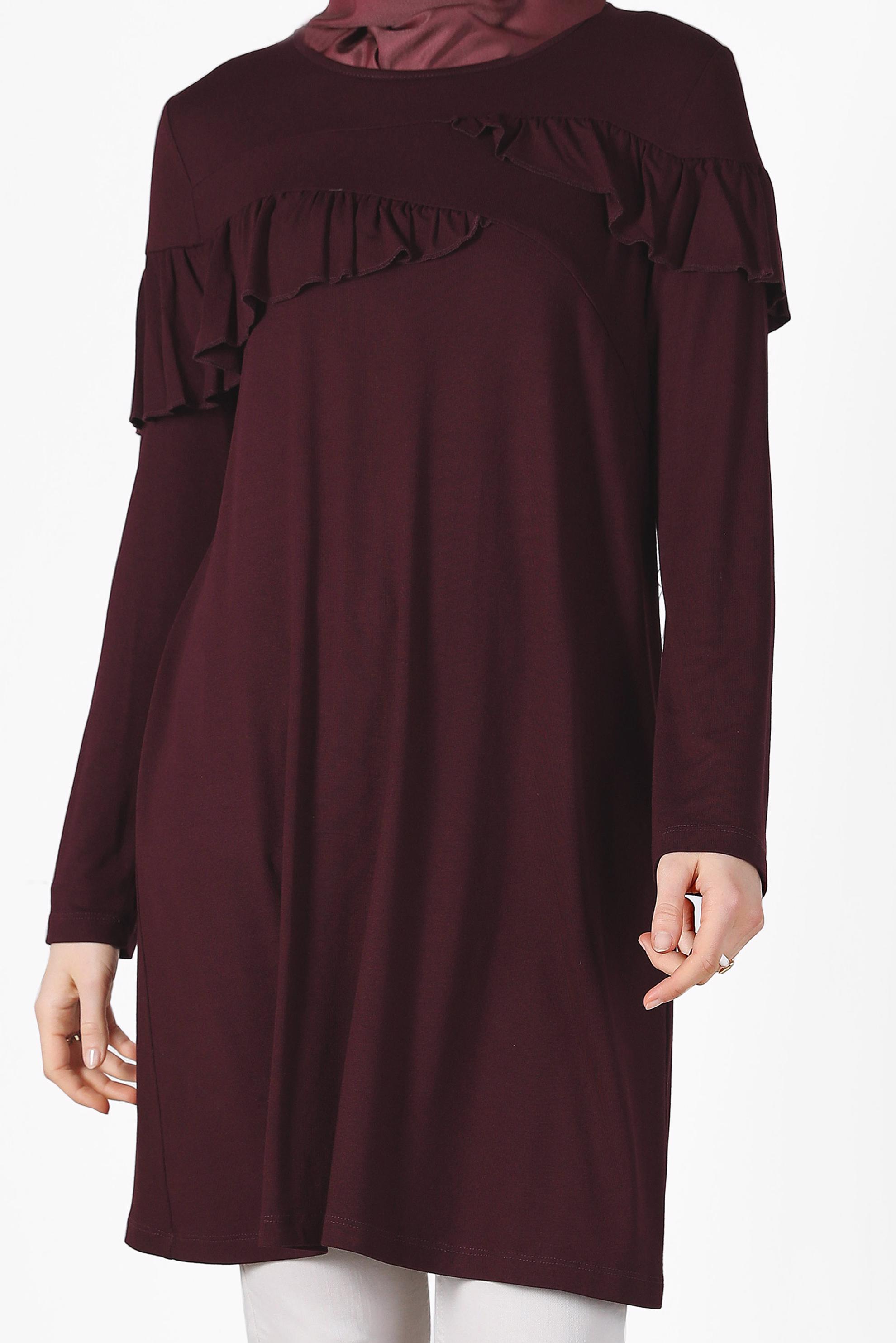 Tesettür giyim BORDO FIRFIR DETAYLI TUNİK 41231 