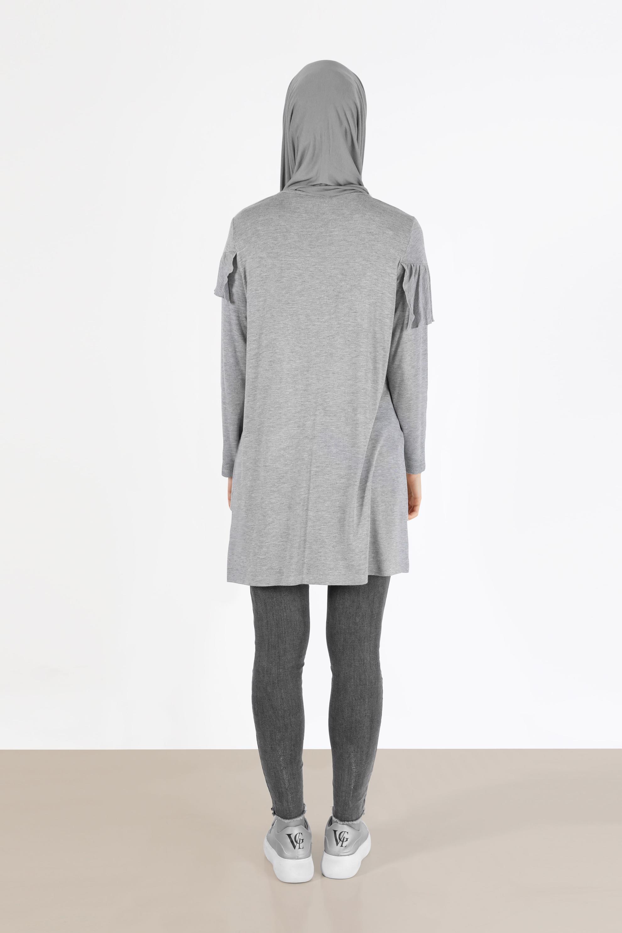 Tesettür giyim GRİ FIRFIR DETAYLI TUNİK 41231 