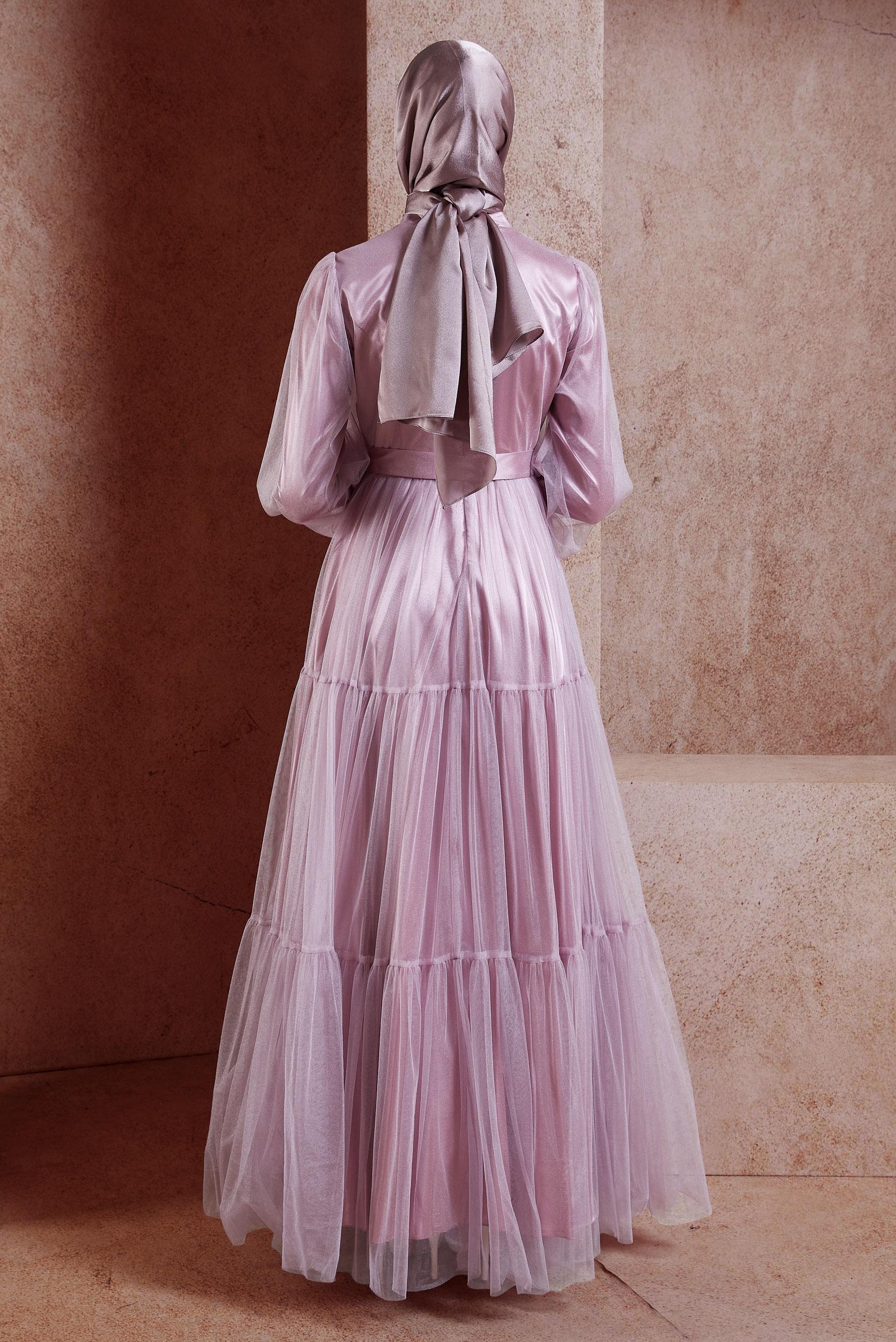 Tesettür giyim MOR SATEN ABİYE ELBİSE 50005