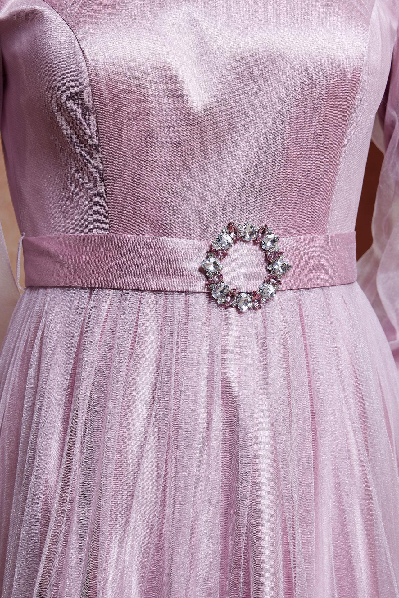 Tesettür giyim MOR SATEN ABİYE ELBİSE 50005