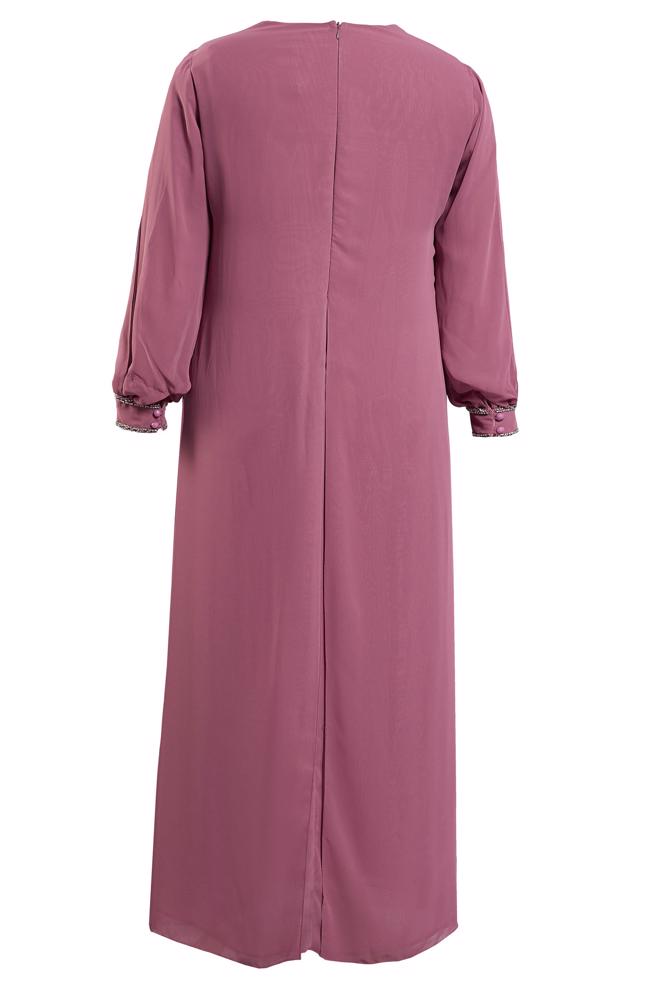Tesettür giyim PEMBE ŞİFON ABİYE ELBİSE 50011 - ALVİNA