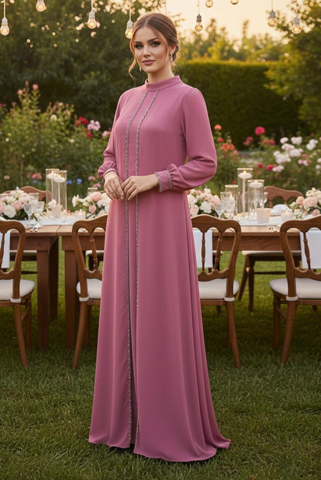 Hijab clothing PINK CHIFFON EVENING DRESS 50011 - ALVİNA