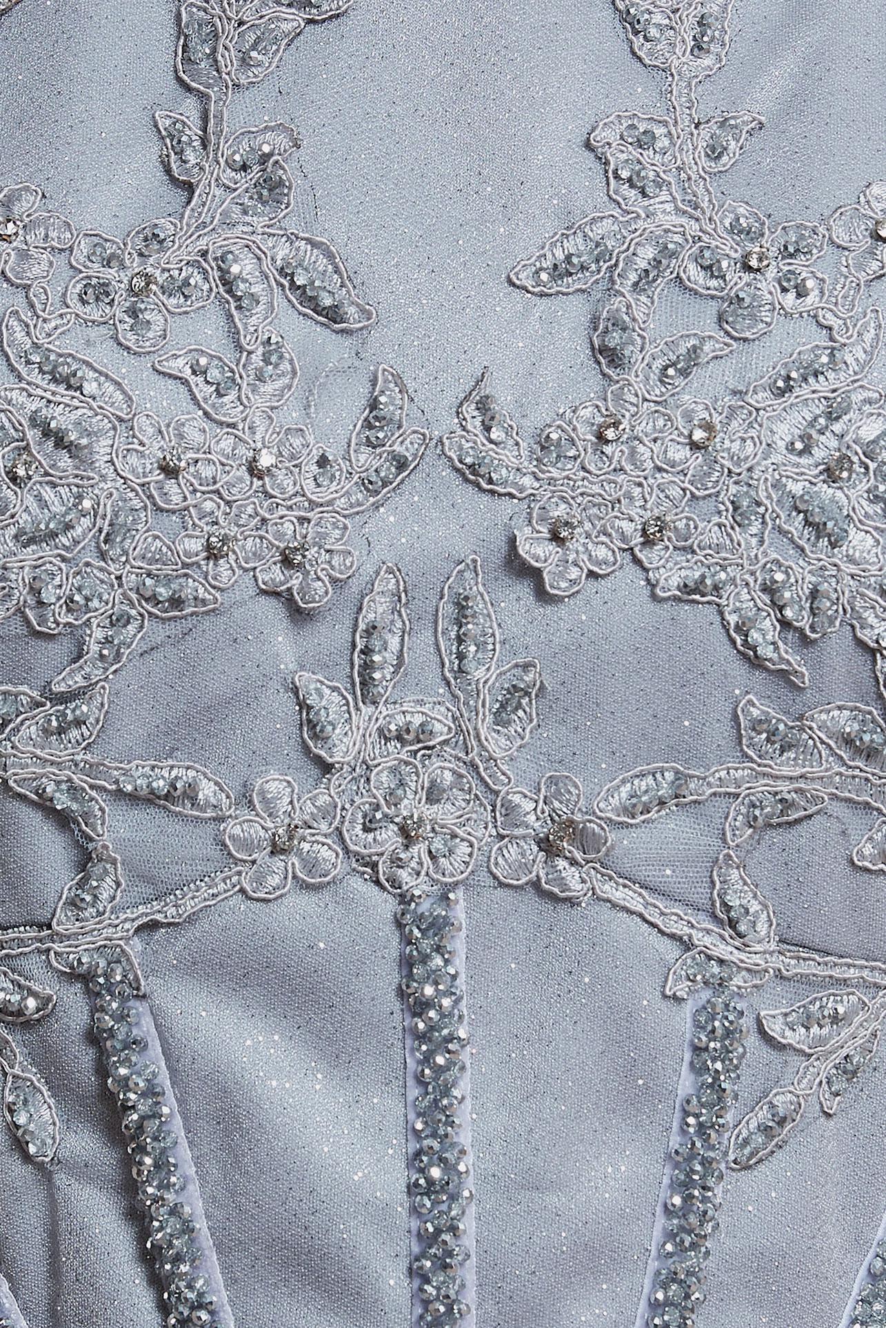 Tesettür giyim GRİ GÜPÜRLÜ SİMLİ ABİYE ELBİSE 50013