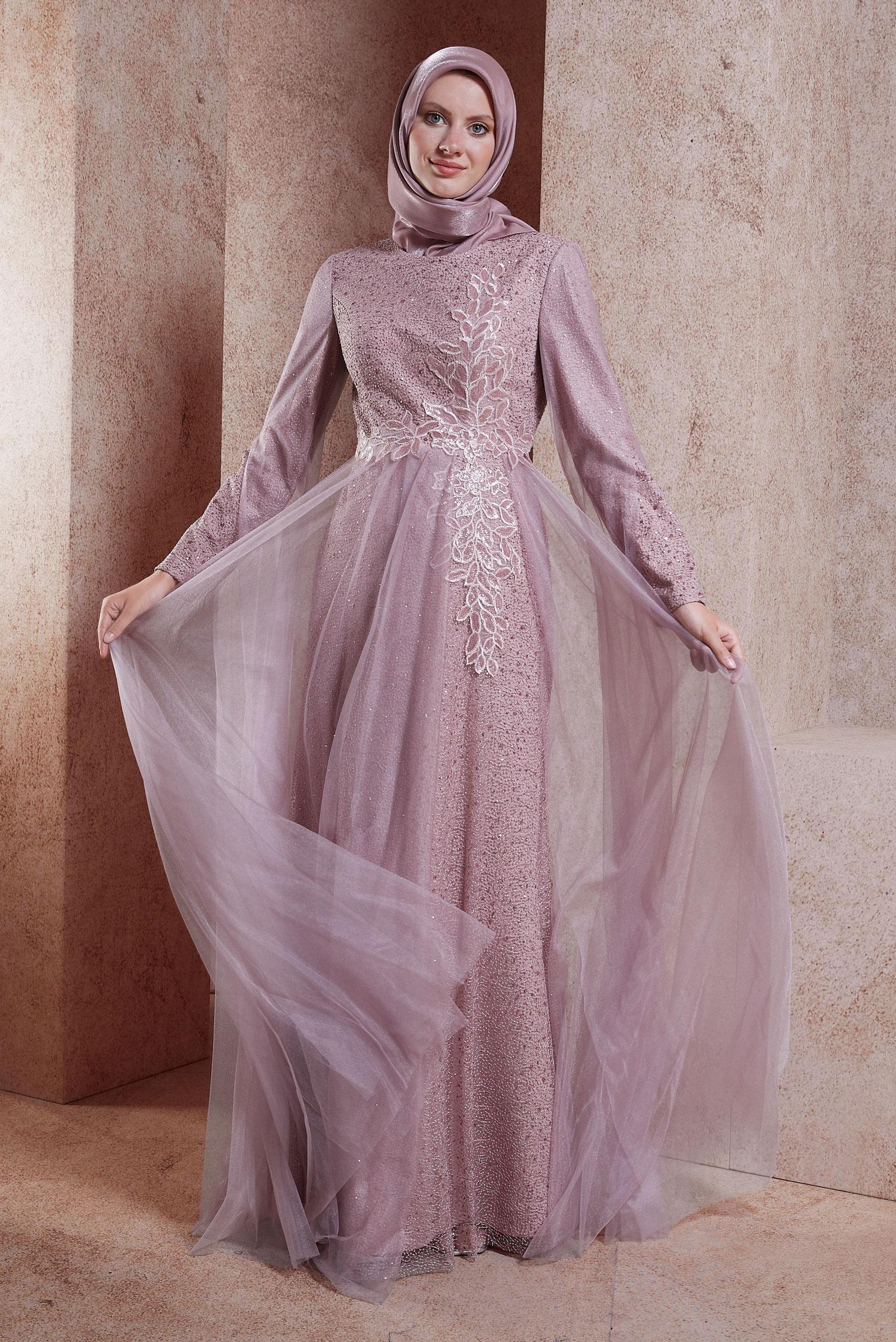 Vêtements hijab POURPRE ROBE DE SOIRÉE AVEC GEMME 50036