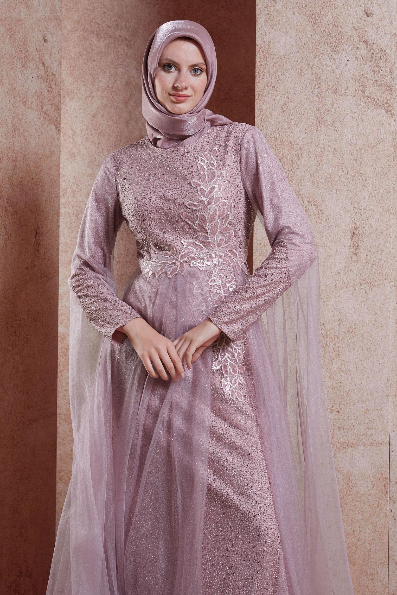 Vêtements hijab POURPRE ROBE DE SOIRÉE AVEC GEMME 50036