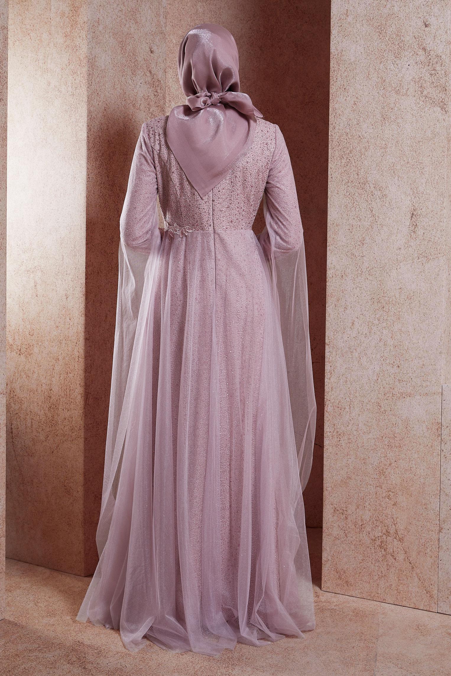 Vêtements hijab POURPRE ROBE DE SOIRÉE AVEC GEMME 50036