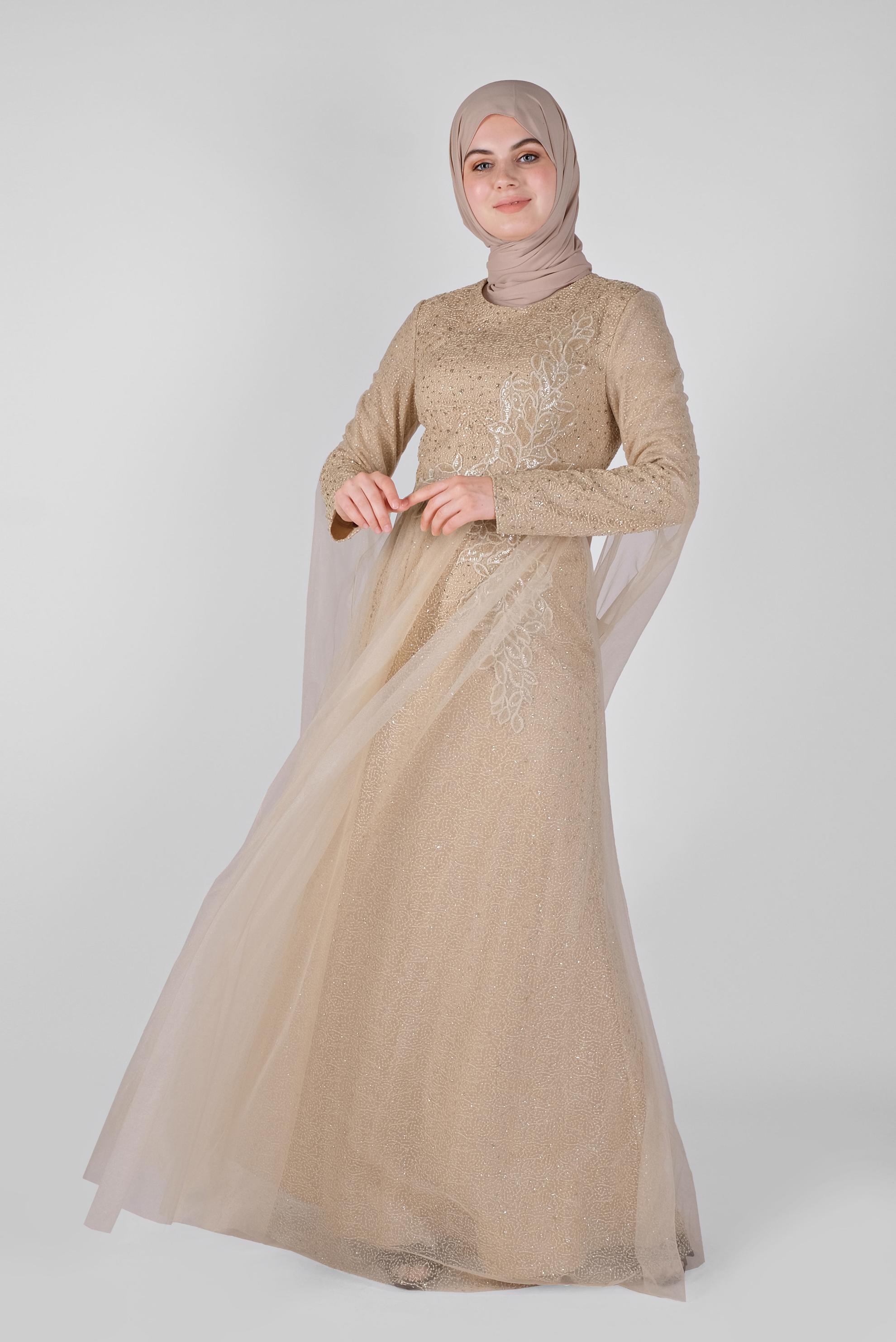 Tesettür giyim ALTIN TAŞLI ABİYE ELBİSE 50036