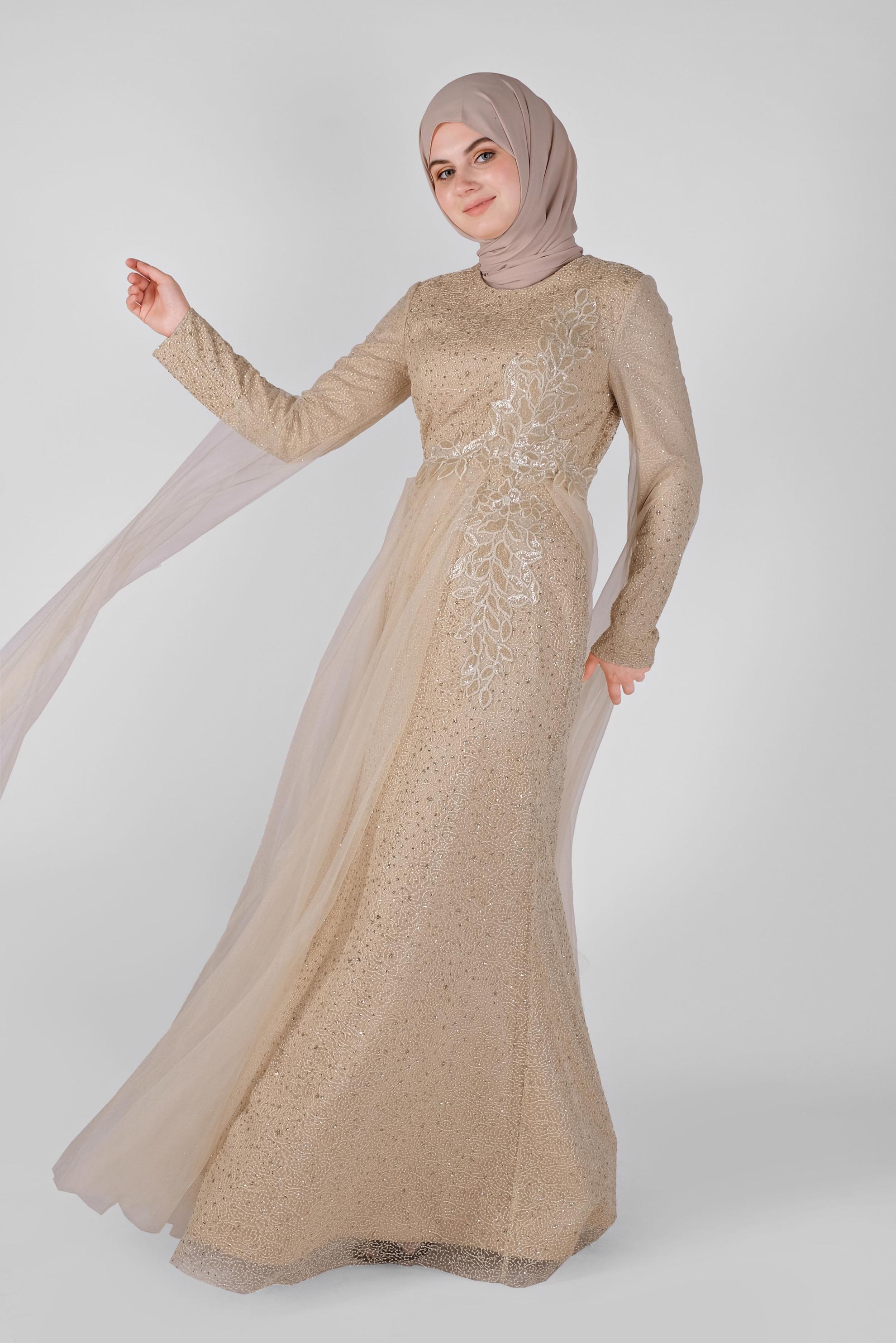 Tesettür giyim ALTIN TAŞLI ABİYE ELBİSE 50036